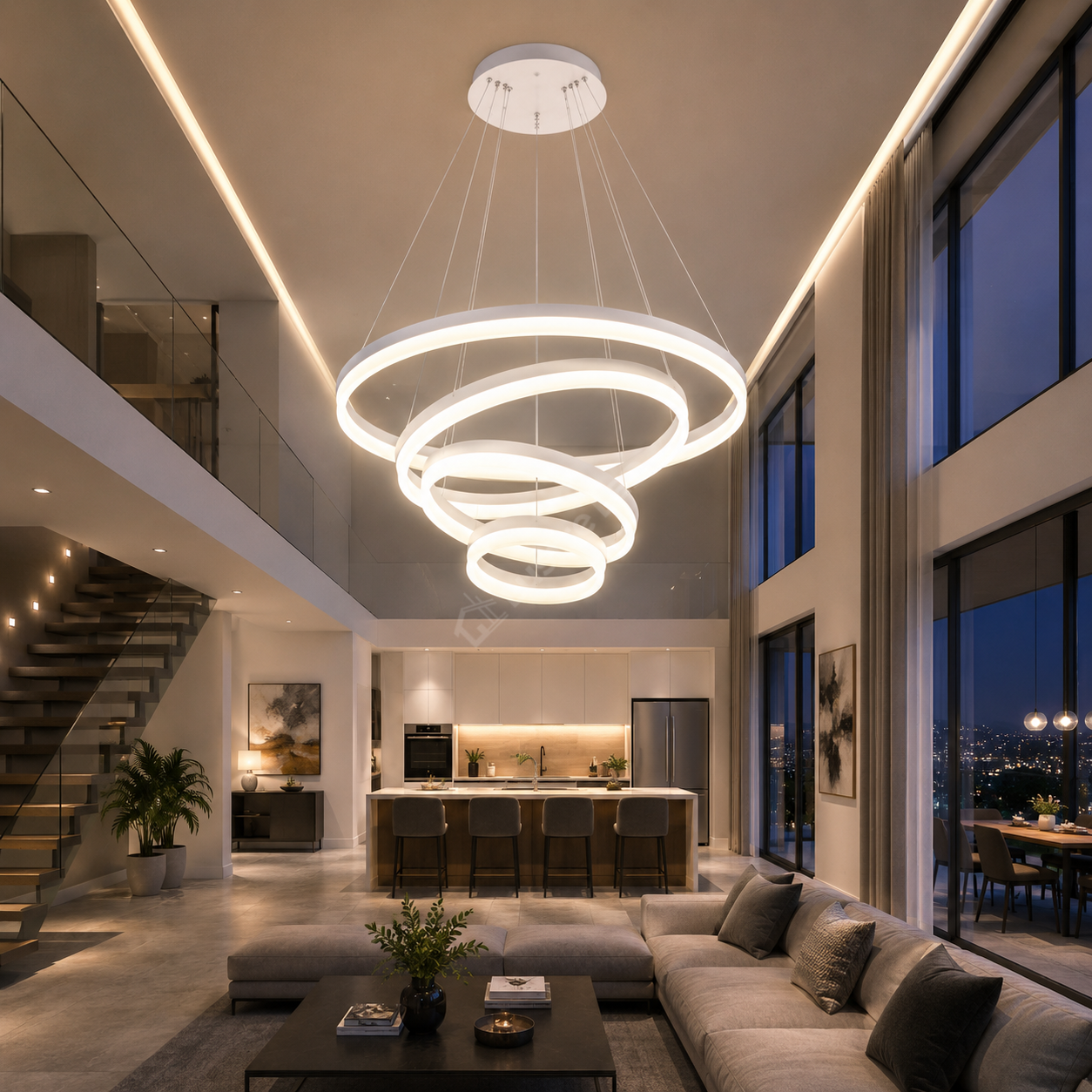 Lustra LED WILLY White 4 Segmente 100x80x60x40cm Echivalent 1000W Telecomanda
