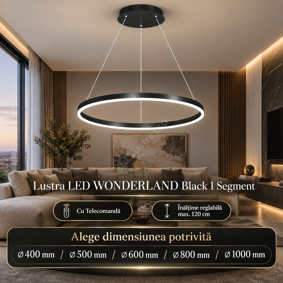 Lustra LED WONDERLAND Black 1 Segment Echivalent 300W Telecomanda