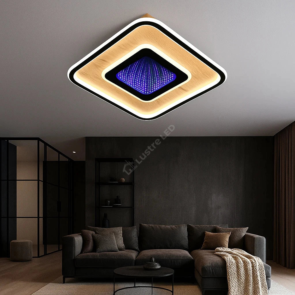 Lustra LED Woody Touch Square 3D RGB Telecomanda Echivalent 500W