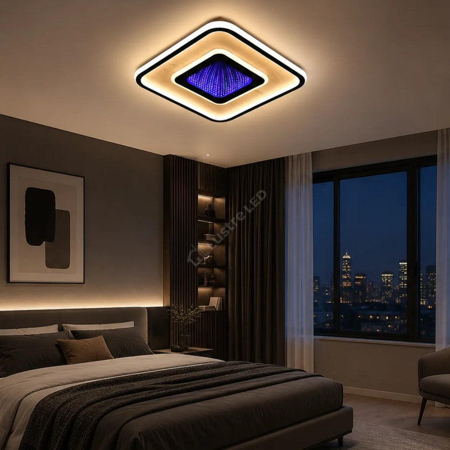 Lustra LED Woody Touch Square 3D RGB Telecomanda Echivalent 500W