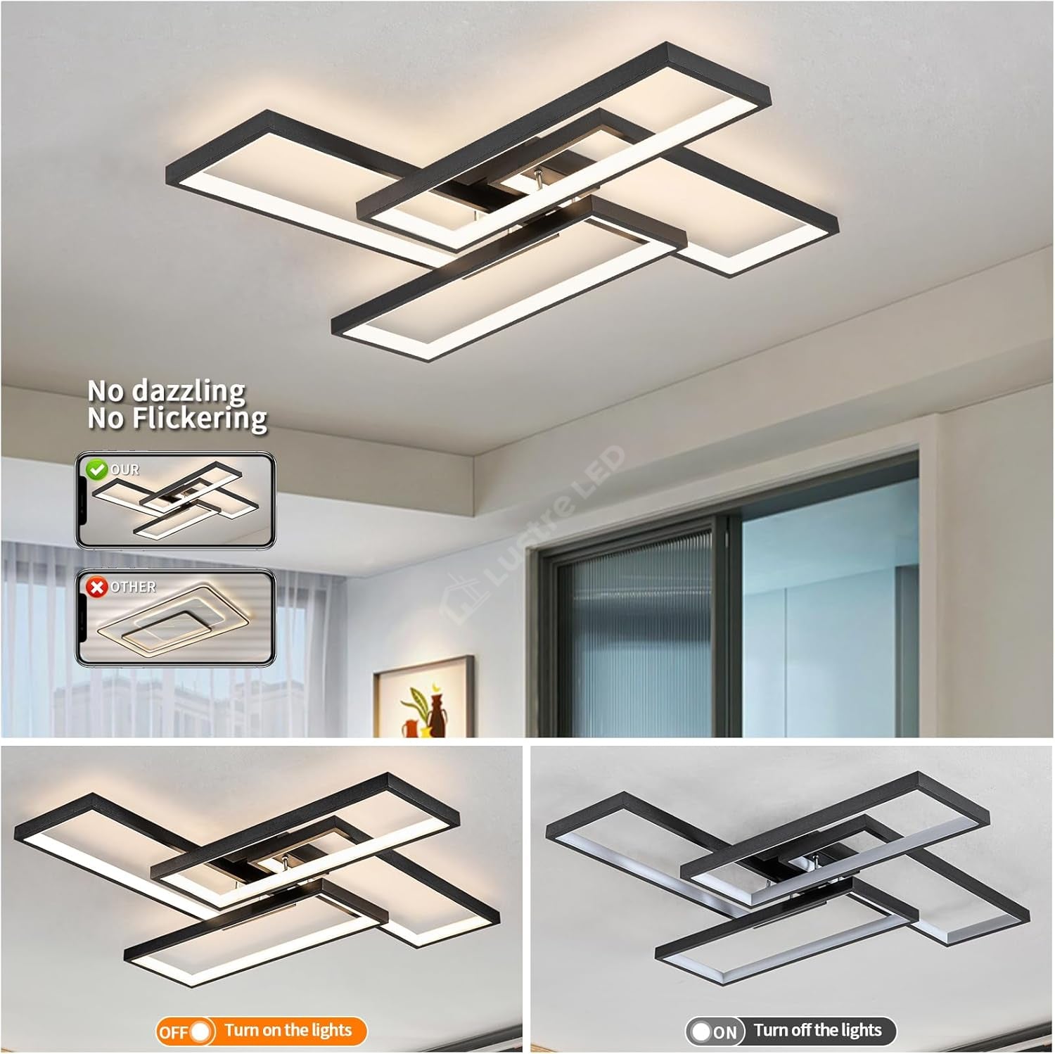 Lustra LED ZULE Black Echivalent 750W Telecomanda
