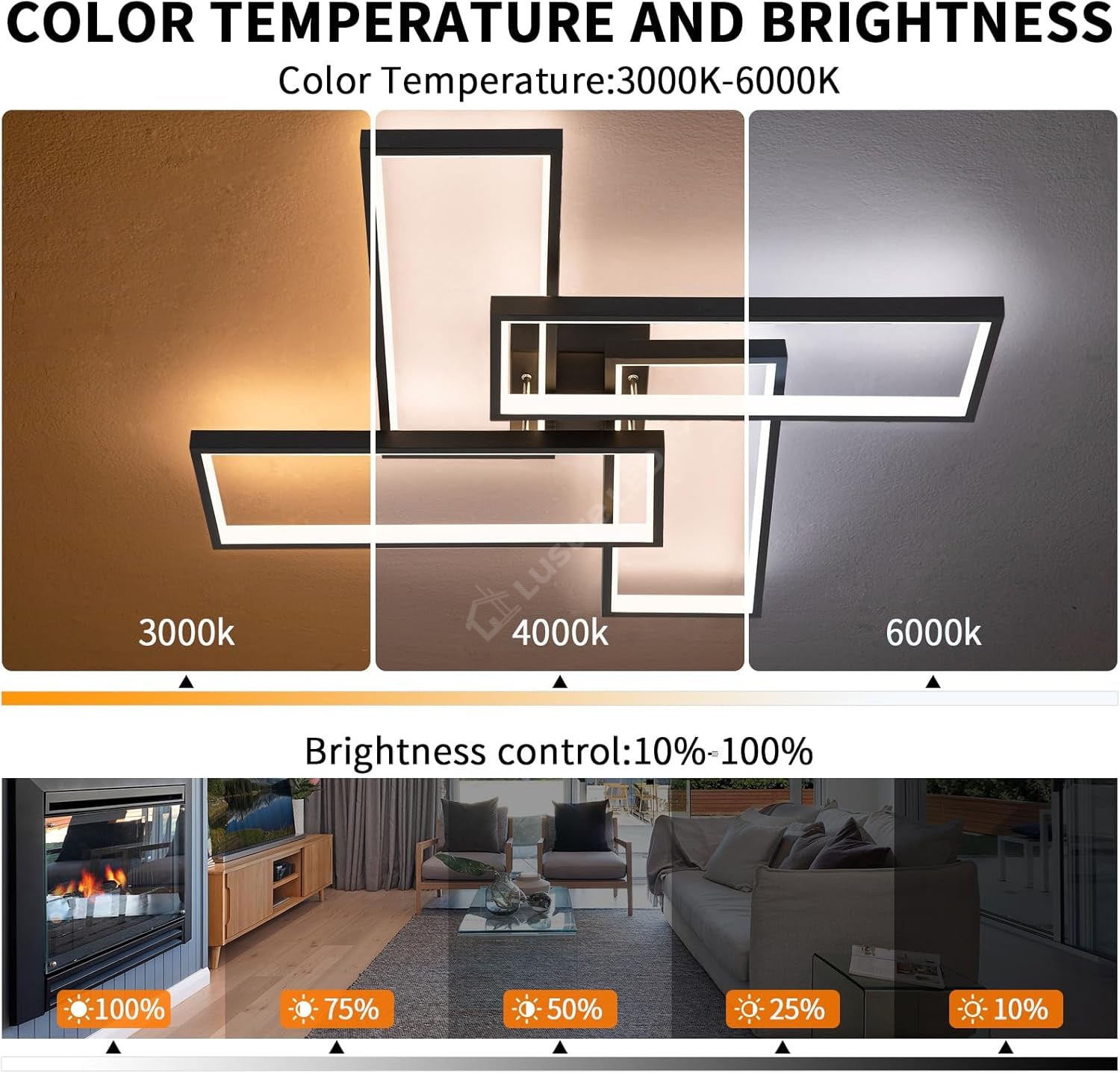 Lustra LED ZULE Black Echivalent 750W Telecomanda