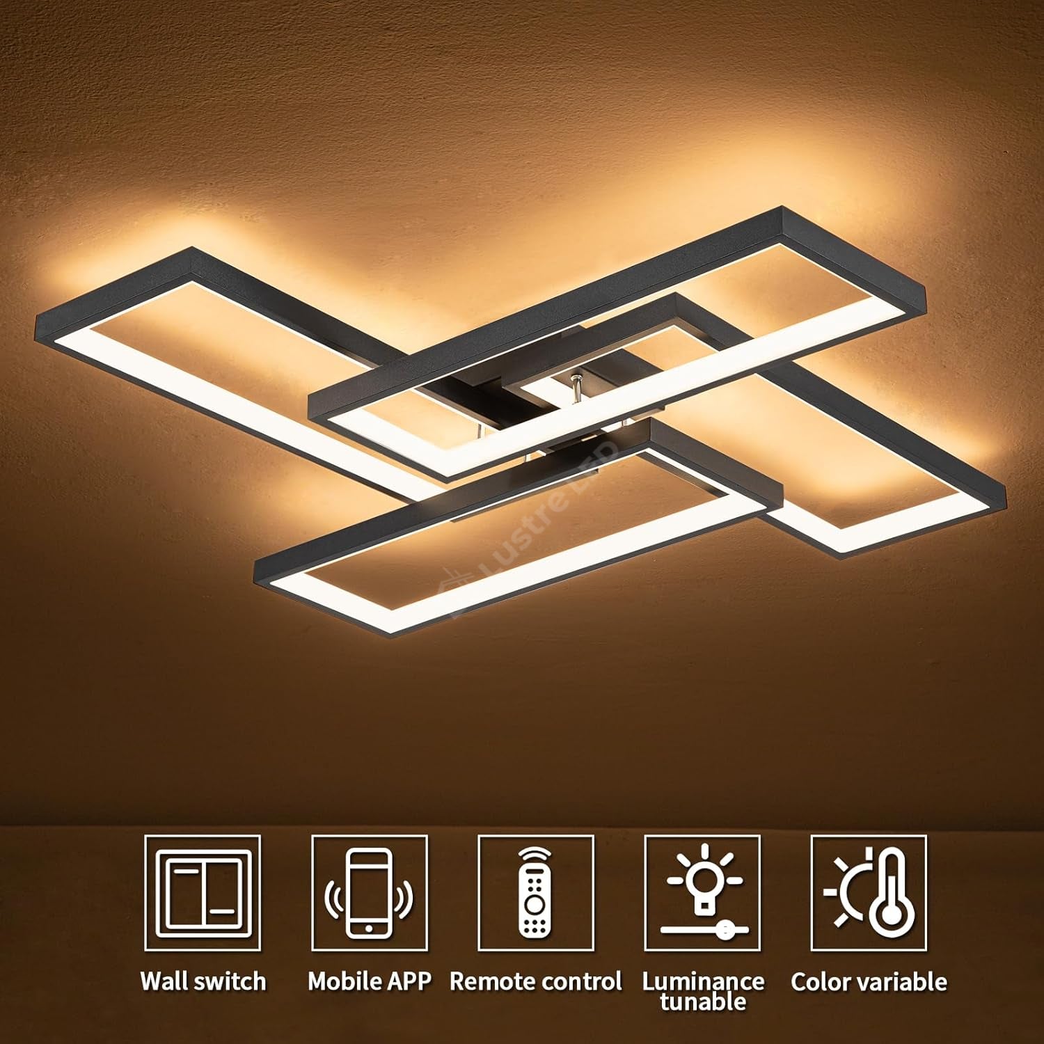 Lustra LED ZULE Black Echivalent 750W Telecomanda