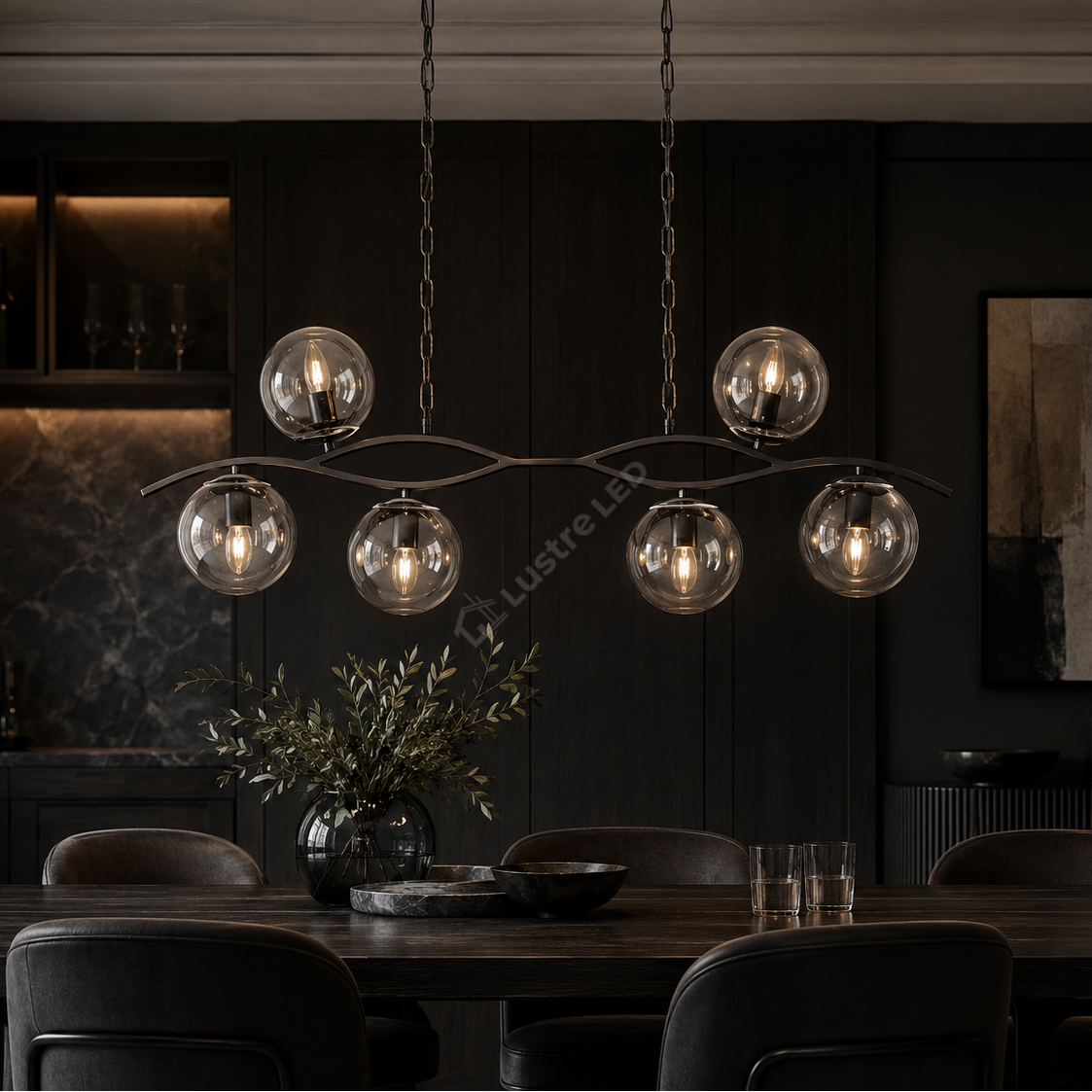 Lustra Liniara cu Abajur ONYX Black 6xE27 Sticla Fumurie 85CM