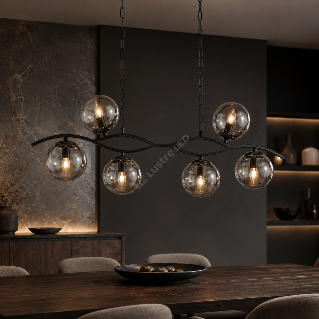 Lustra Liniara cu Abajur ONYX Black 6xE27 Sticla Fumurie 85CM