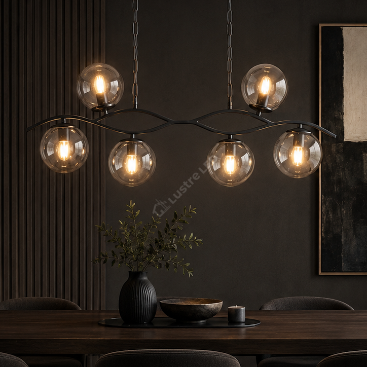 Lustra Liniara cu Abajur ONYX Black 6xE27 Sticla Fumurie 85CM