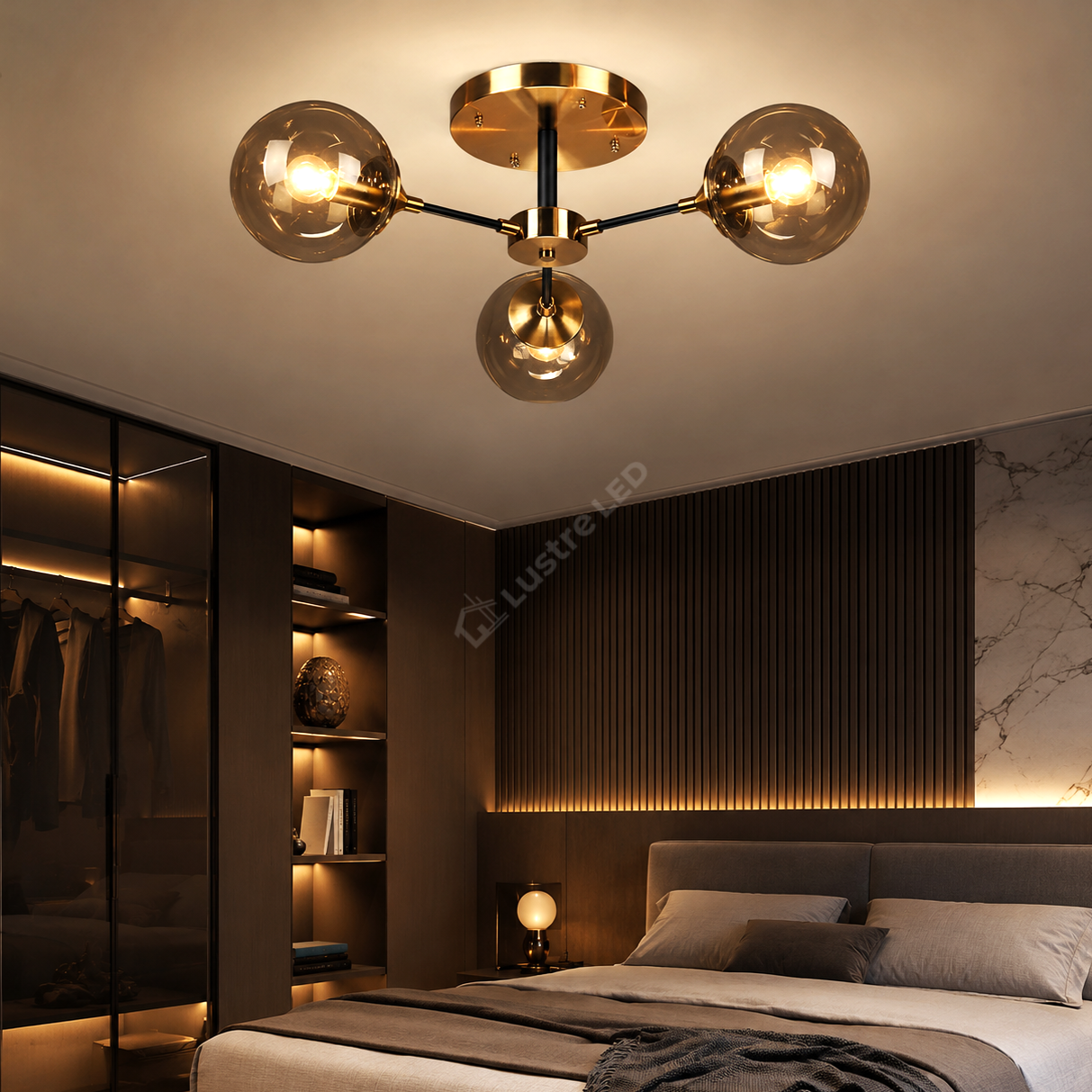 Lustra Lugano Abajur Fumuriu Black+Gold 3xE14