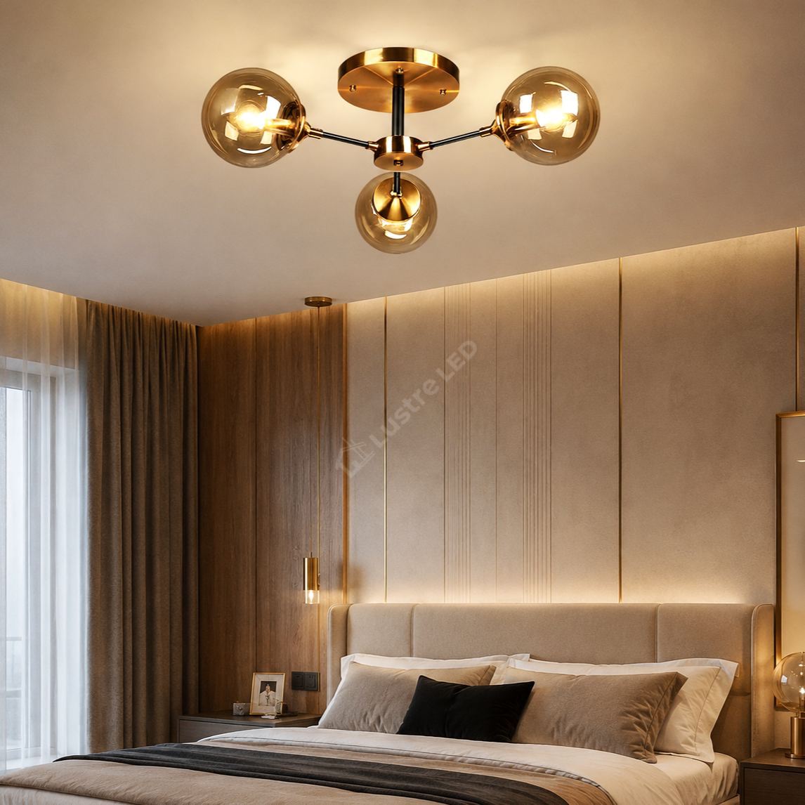 Lustra Lugano Abajur Fumuriu Black+Gold 3xE14