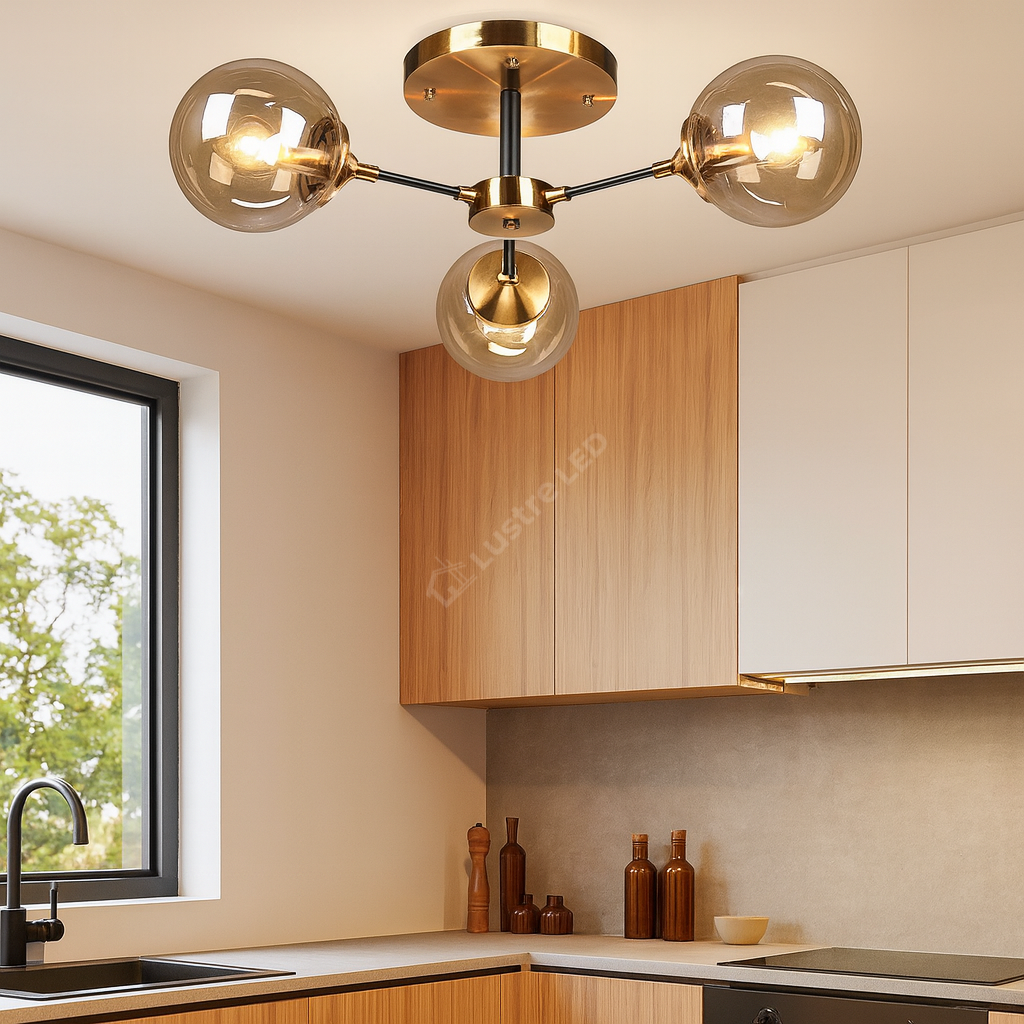 Lustra Lugano Abajur Fumuriu Black+Gold 3xE14