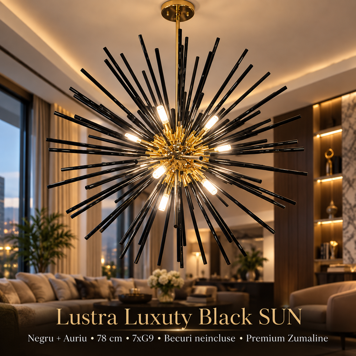 Lustra Luxuty Black SUN Negru+Auriu