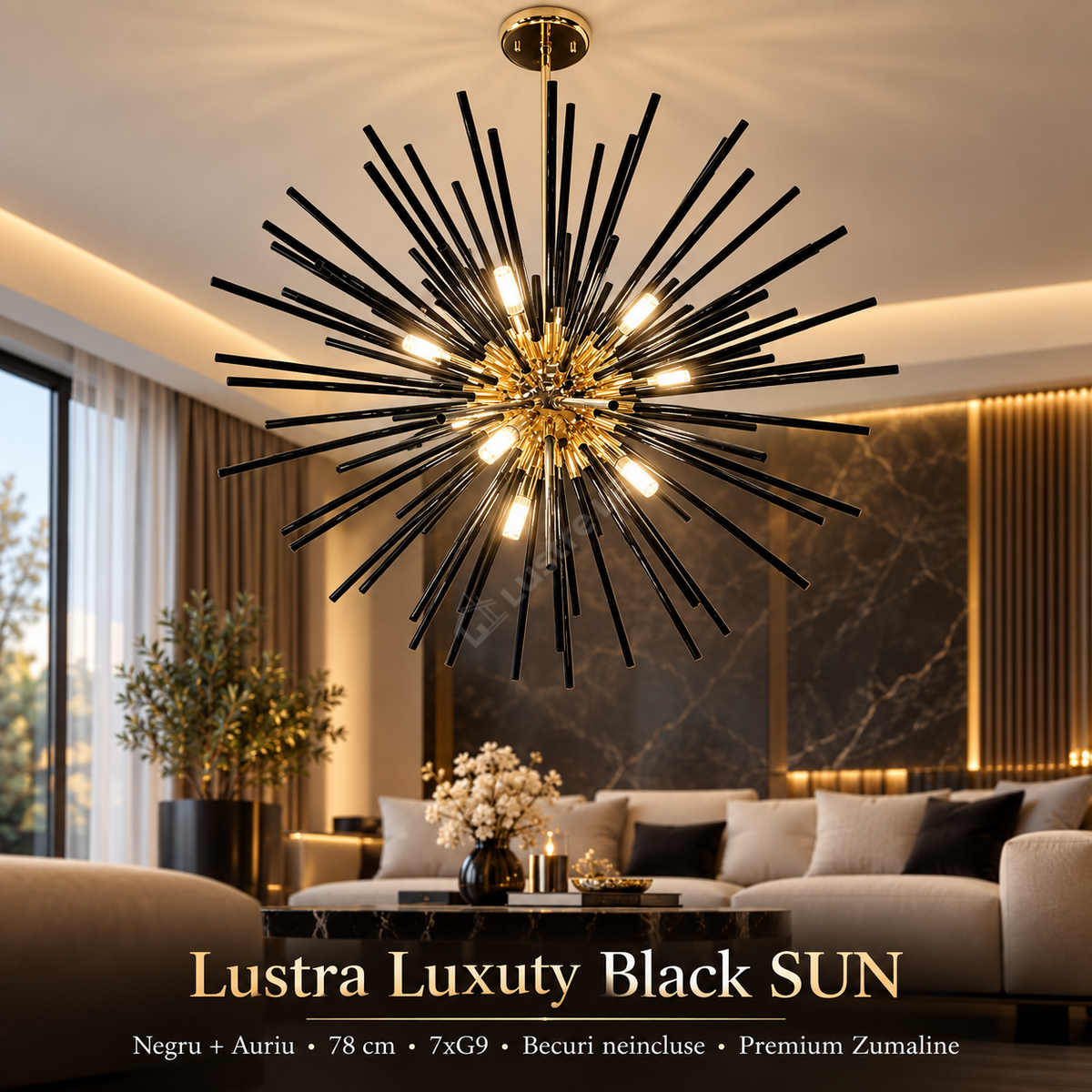 Lustra Luxuty Black SUN Negru+Auriu