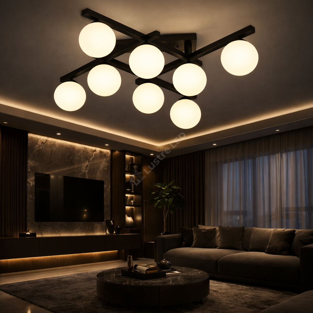 Lustra MEZO Black Abajur Mat 8xE27