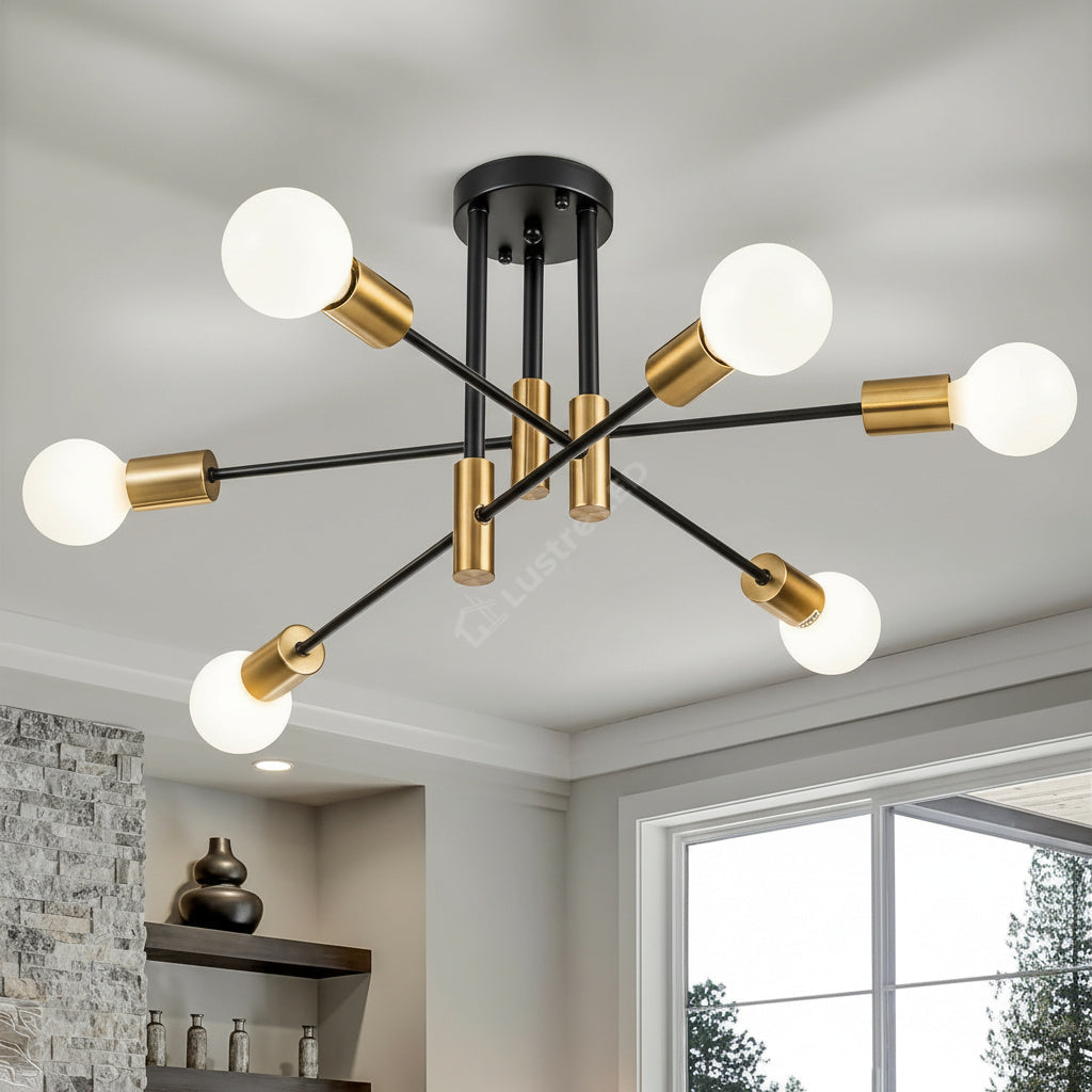 Lustra Minimalist Design 6xE27 Black+Gold 6038/6
