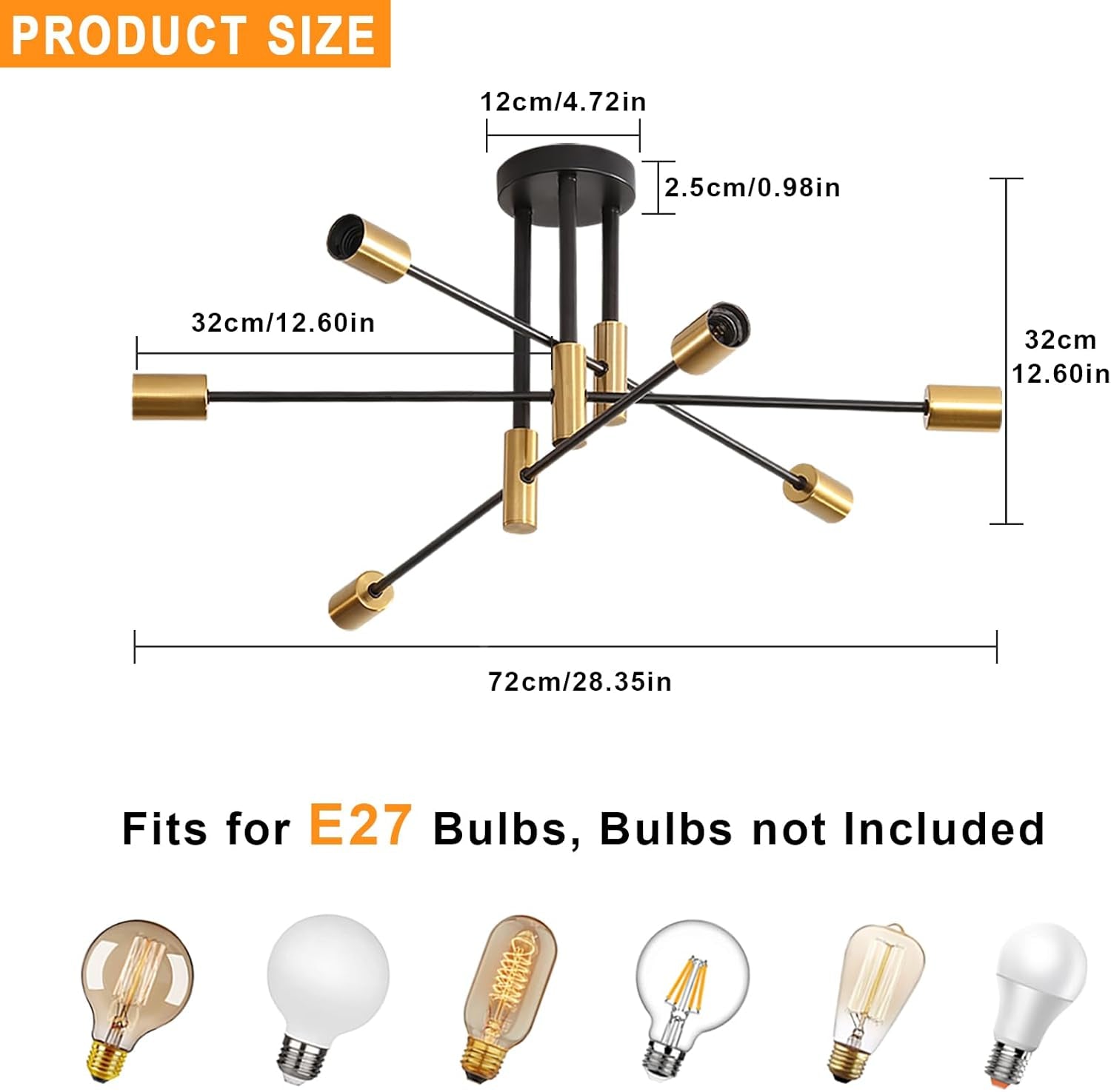 Lustra Minimalist Design 6Xe27 Black + Gold 6038/6 Lighting Fixtures