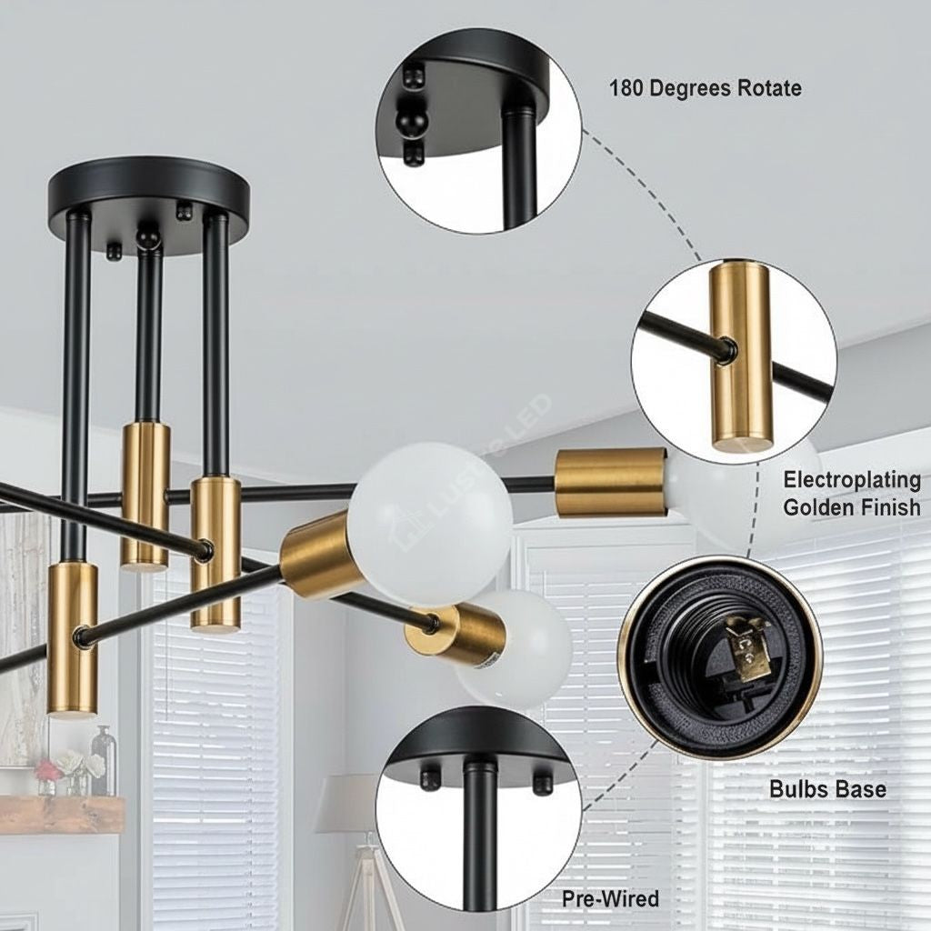 Lustra Minimalist Design 6xE27 Black+Gold 6038/6