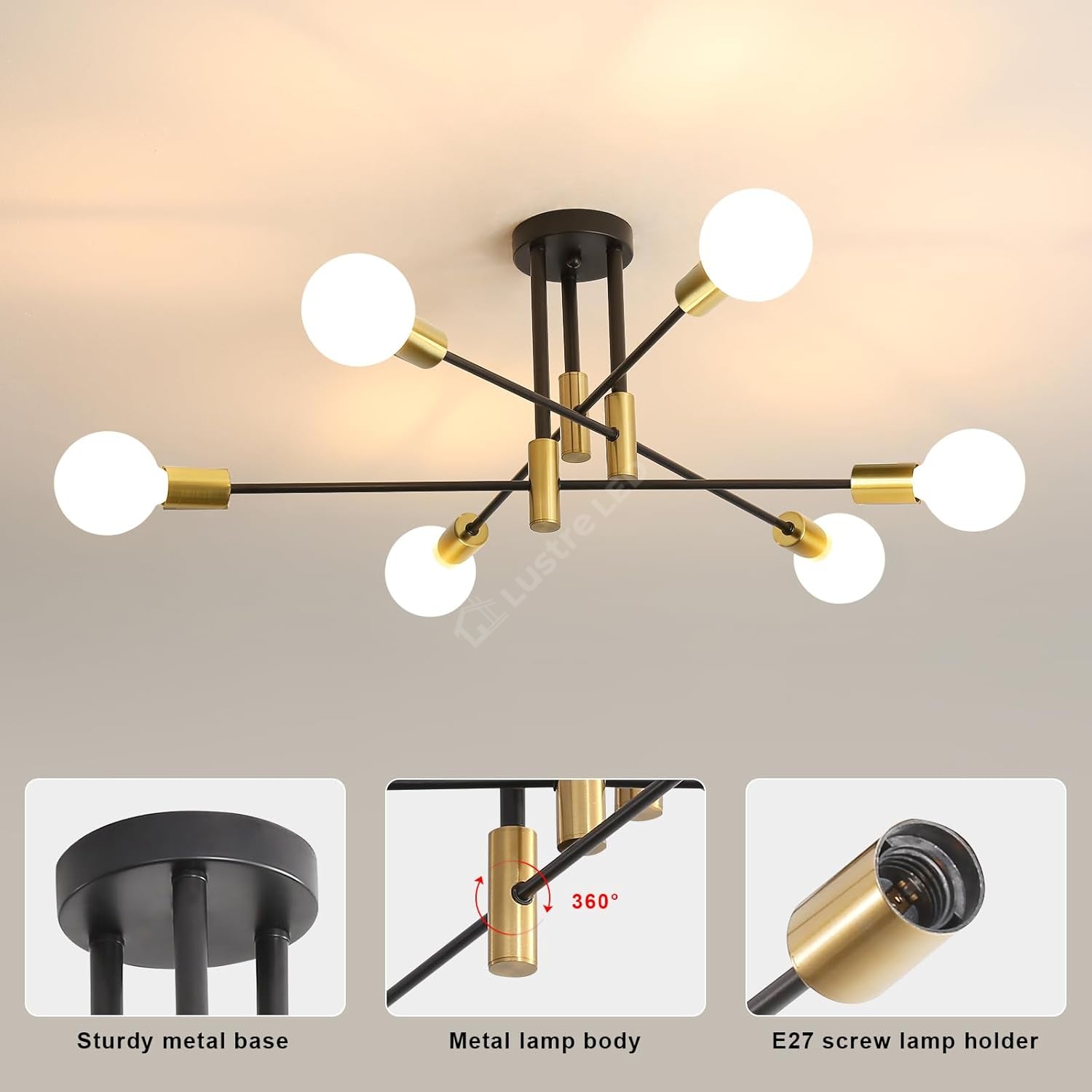 Lustra Minimalist Design 6Xe27 Black + Gold 6038/6 Lighting Fixtures
