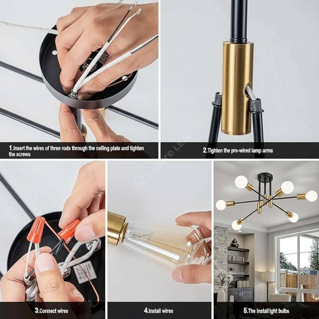 Lustra Minimalist Design 6xE27 Black+Gold 6038/6
