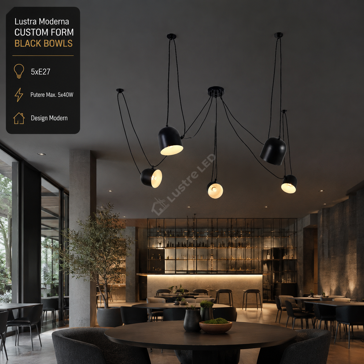 Lustra Moderna Custom Form Black Bowls 5xE27