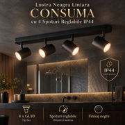 Lustra Neagra Liniara CONSUMA cu 4 Spoturi Reglabile IP44