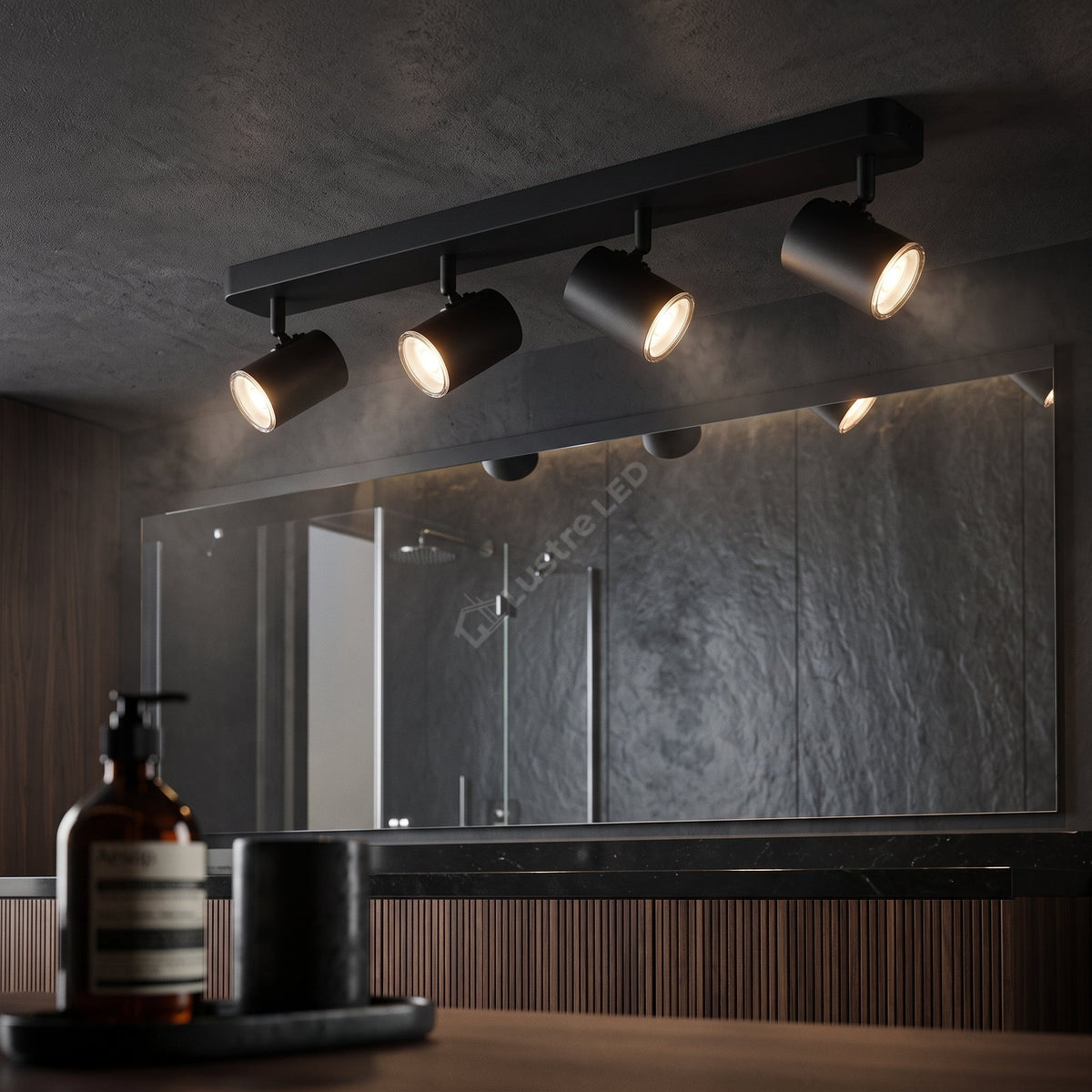 Lustra Neagra Liniara CONSUMA cu 4 Spoturi Reglabile IP44