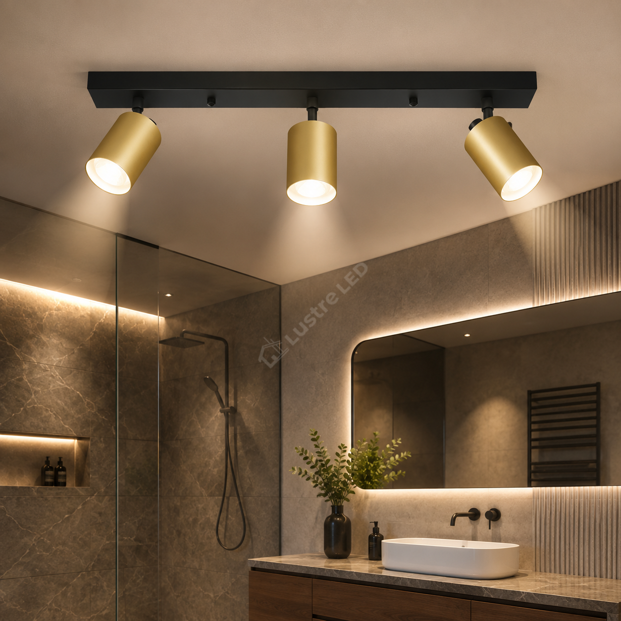 Lustra Negru & Auriu Liniara cu 3 Spoturi Reglabile 3xGU10