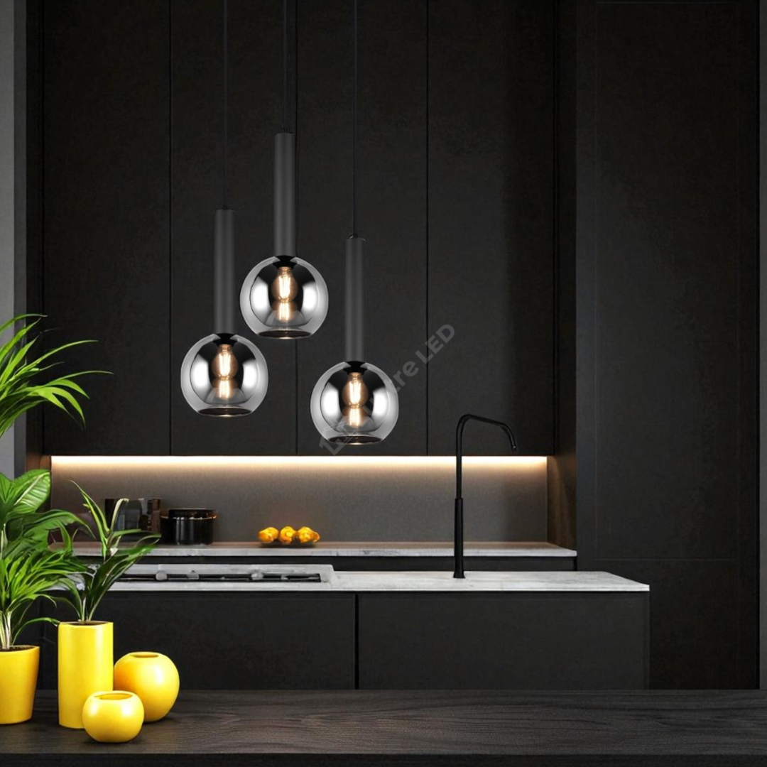 Lustra Suspendata CLAYTON 3xE27 NEAGRA / ABAJUR Chandeliers