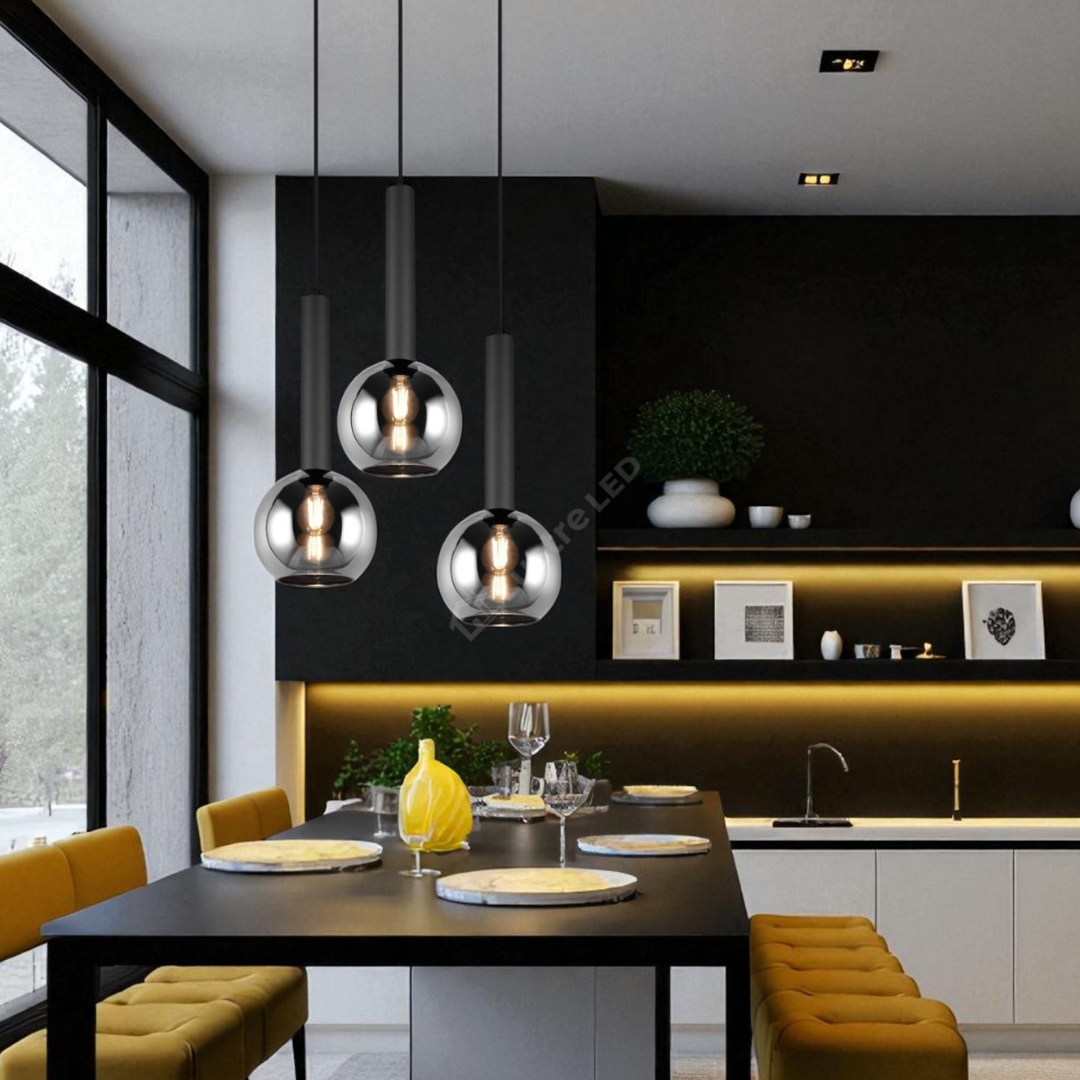 Lustra Suspendata CLAYTON 3xE27 NEAGRA / ABAJUR Chandeliers