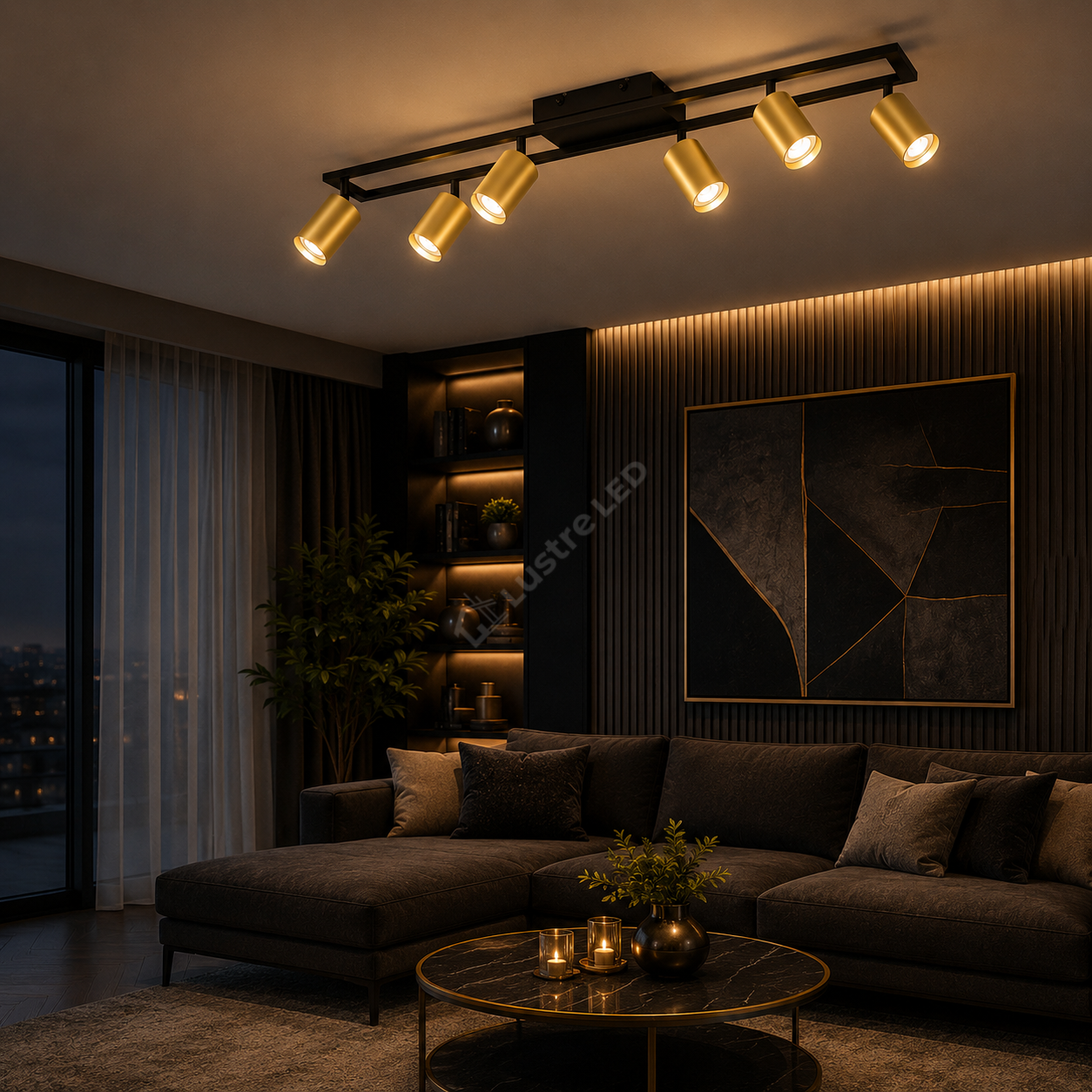 Lustra SCANDINAV Black + Gold cu Spoturi Reglabile 6xGU10 Premium 75cm