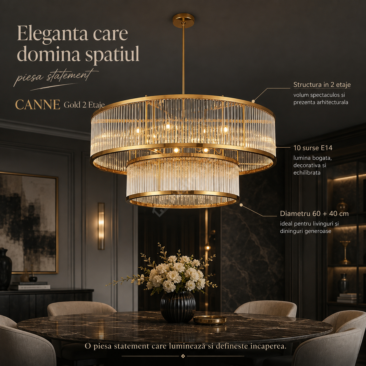 Lustra Suspendata CANNE Gold 2 Etaje 10xE14 Ø60CM