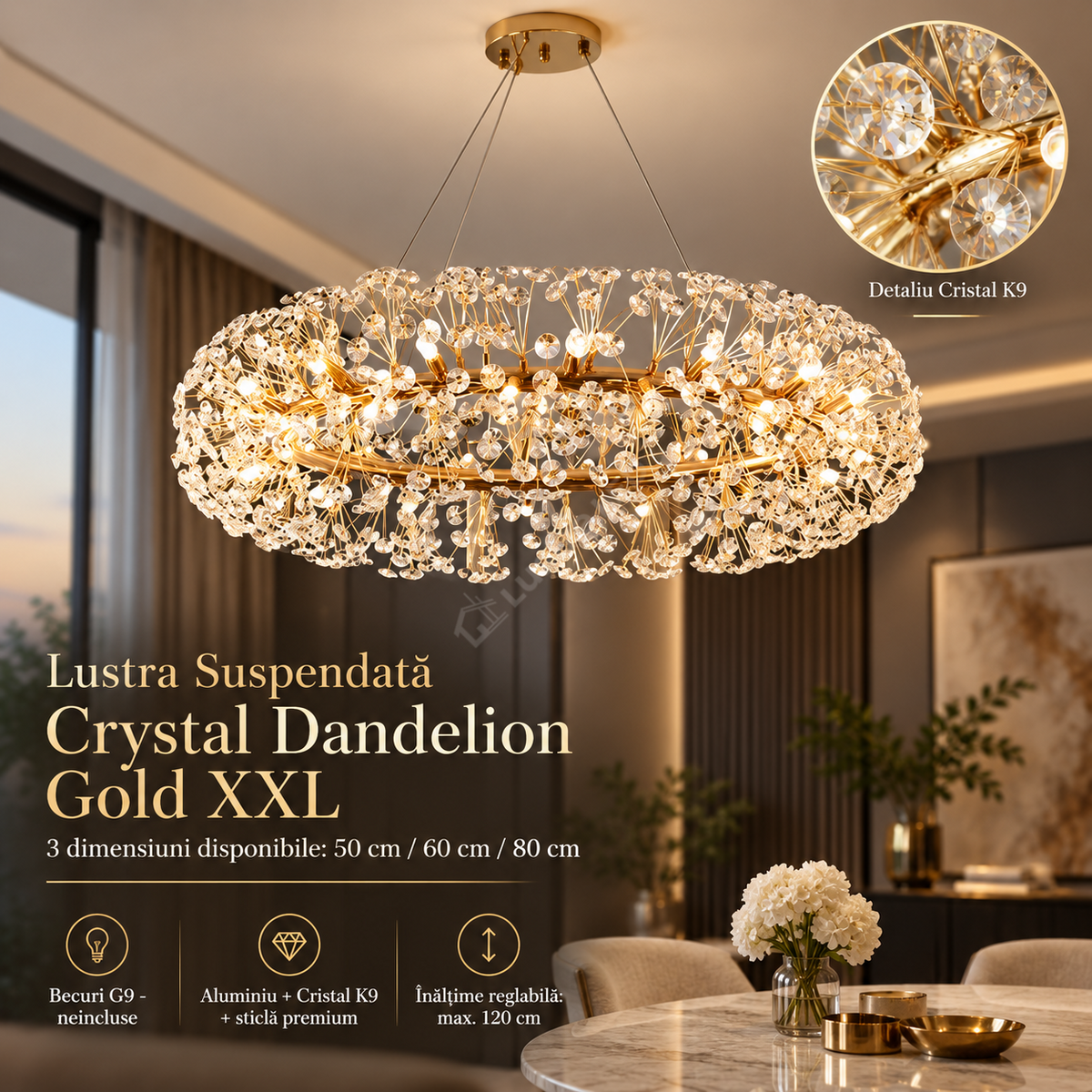 Lustra Suspendata Crystal Dandelion Gold XXL