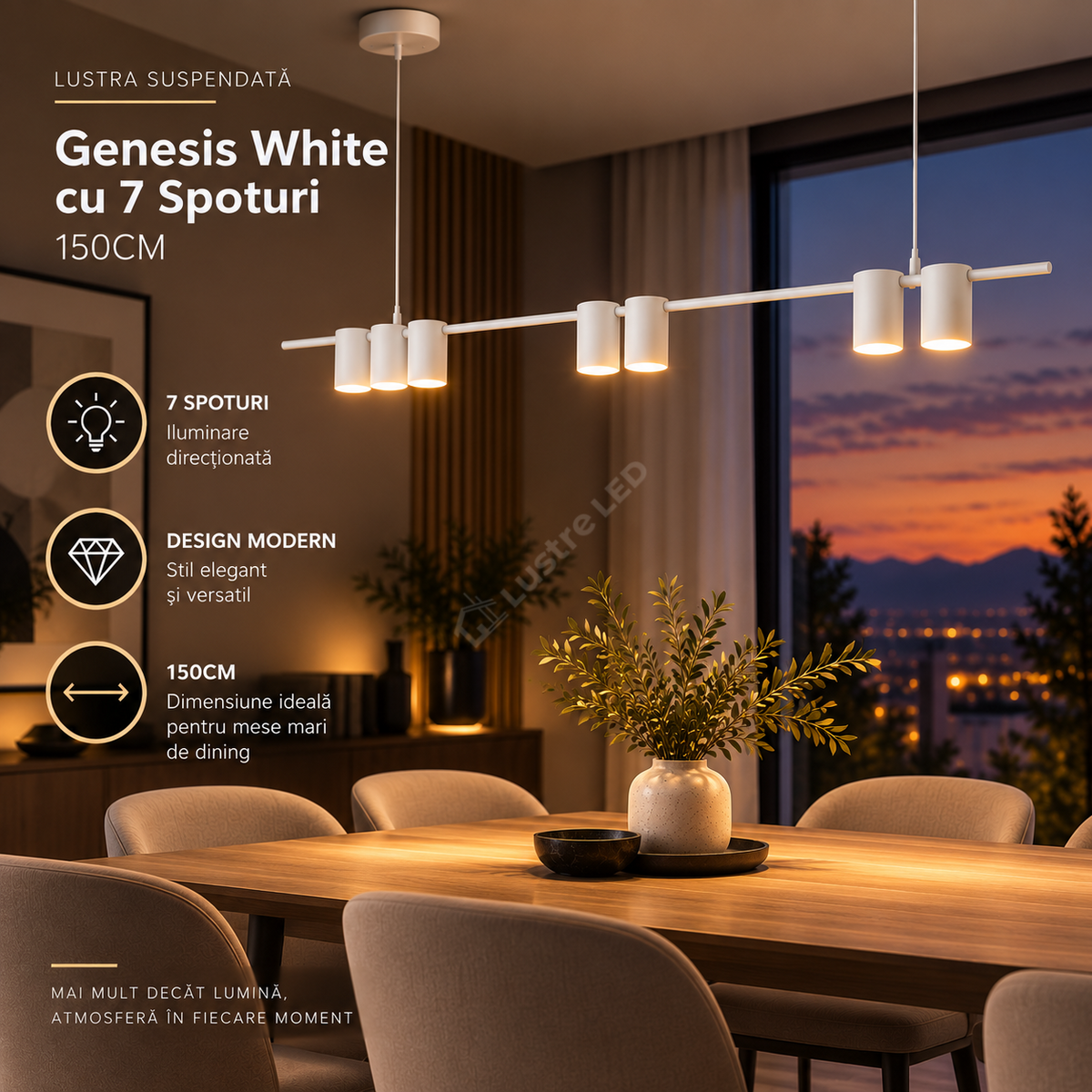 Lustra Suspendata cu 7 Spoturi Genesis White 150CM