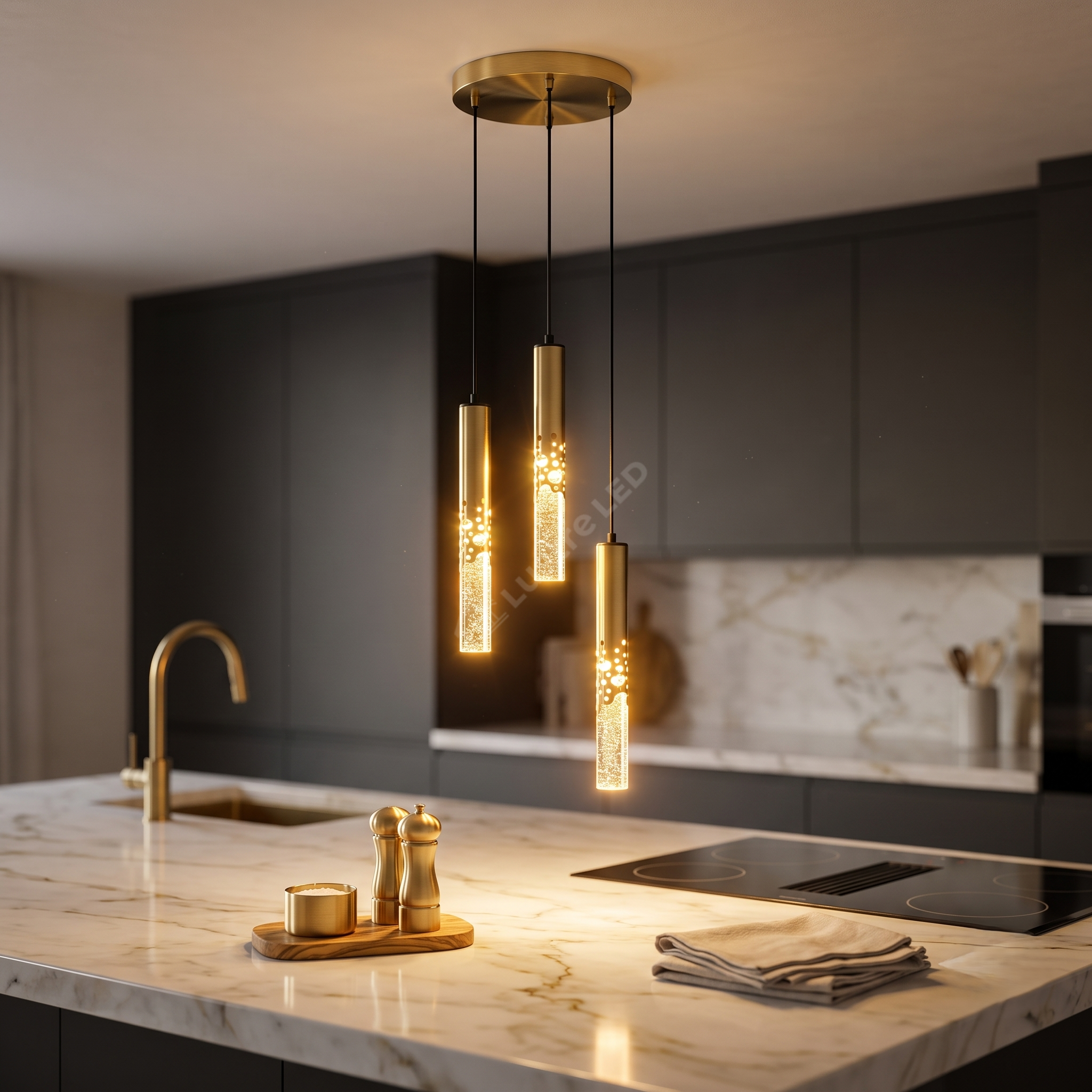 Lustra Suspendata ELANORA Glass Gold Echivalent 200W