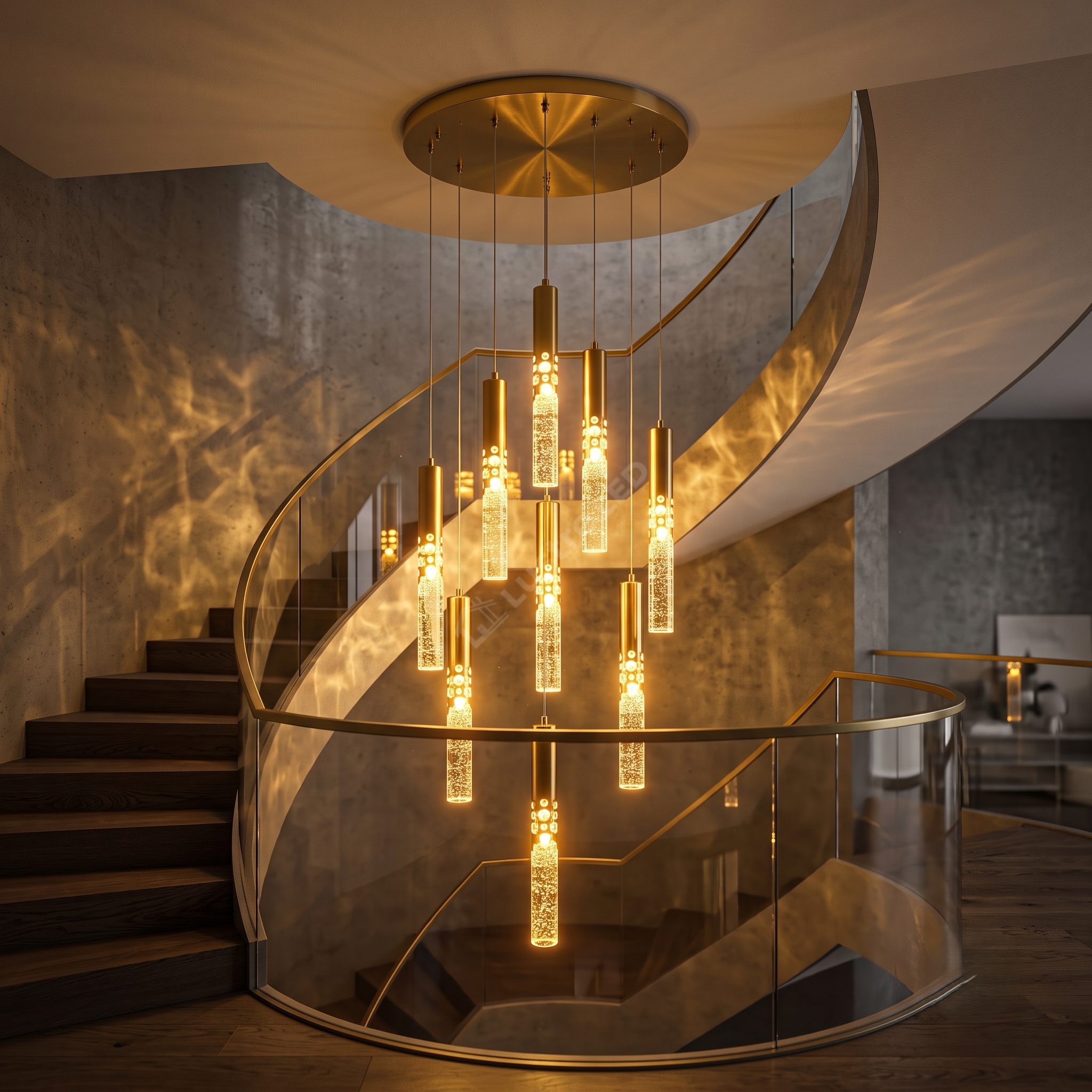 Lustra Suspendata ELANORA GRANDE Glass Gold Echivalent 300W