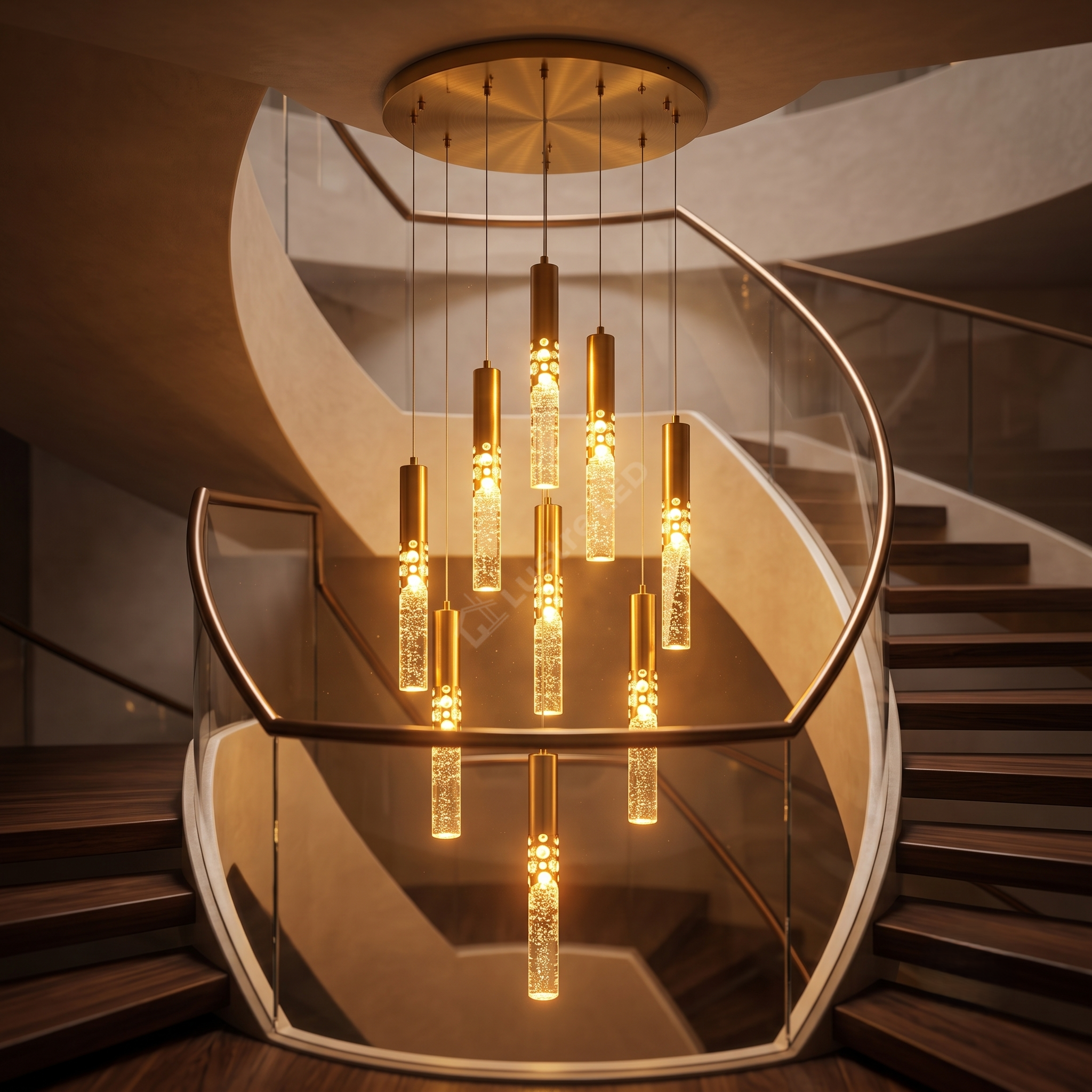 Lustra Suspendata ELANORA GRANDE Glass Gold Echivalent 300W