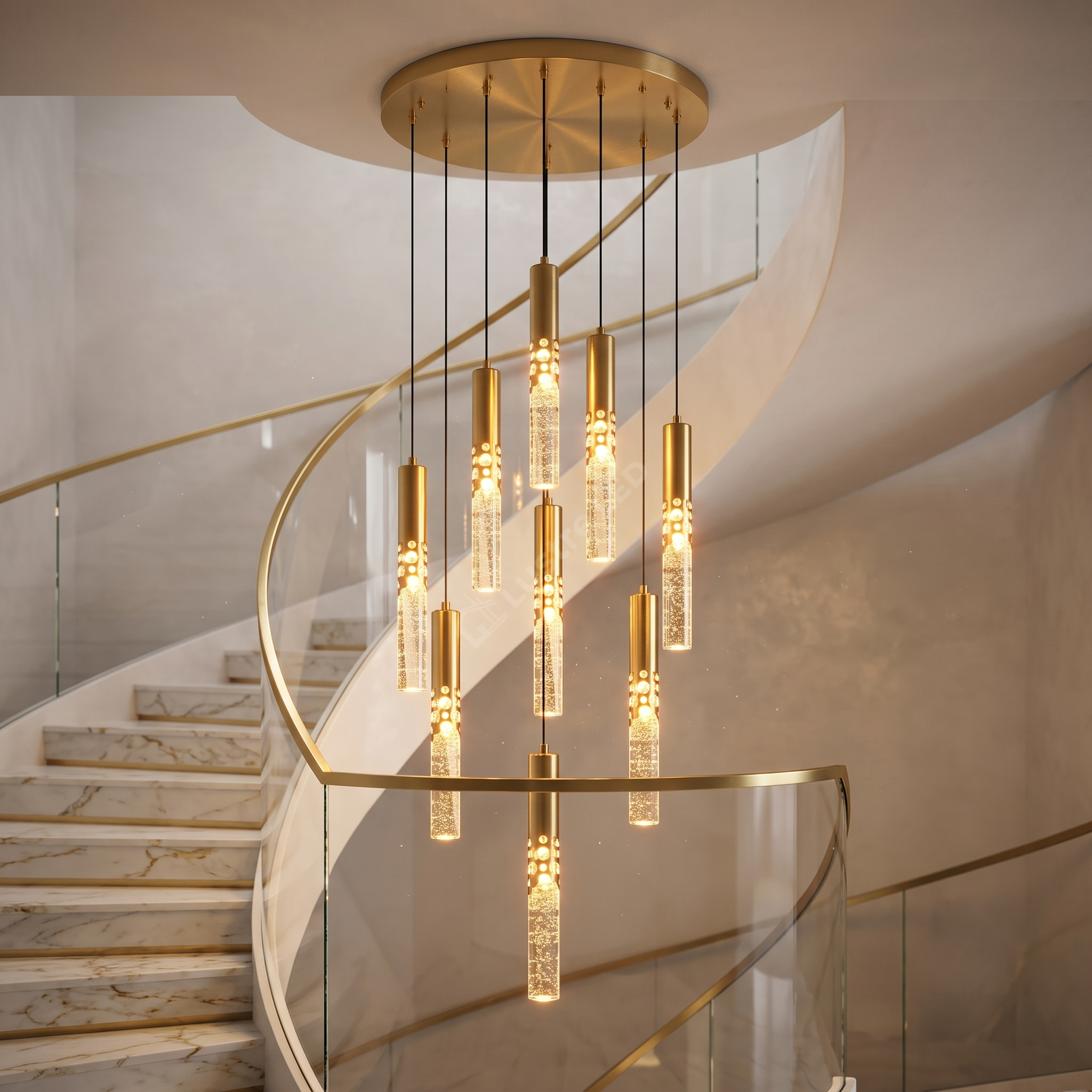 Lustra Suspendata ELANORA GRANDE Glass Gold Echivalent 300W