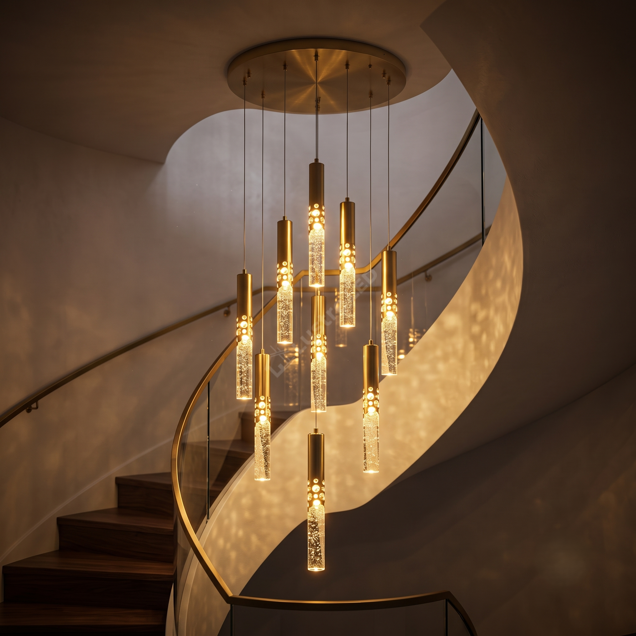 Lustra Suspendata ELANORA GRANDE Glass Gold Echivalent 300W