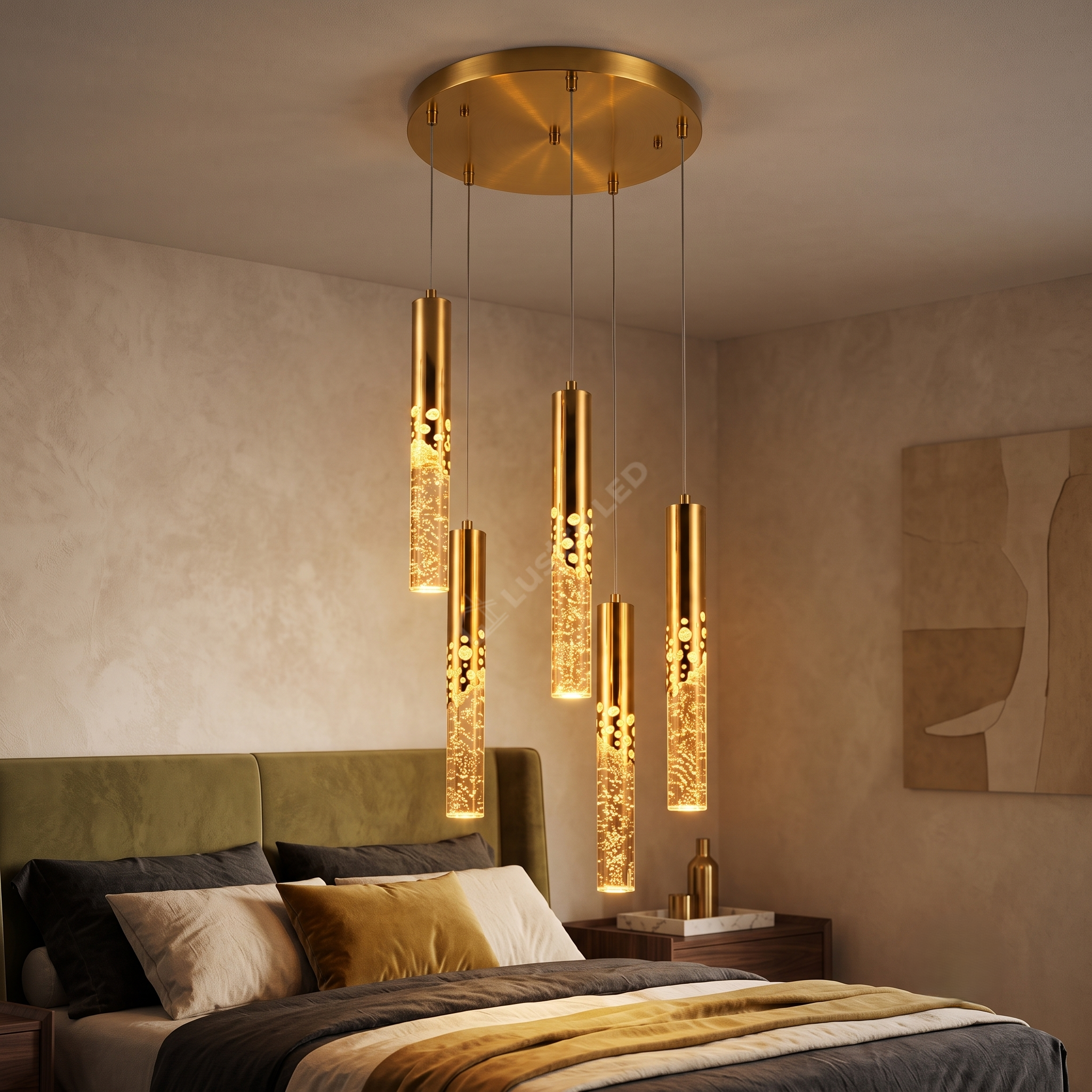 Lustra Suspendata ELANORA NOVA Glass Gold Echivalent 250W