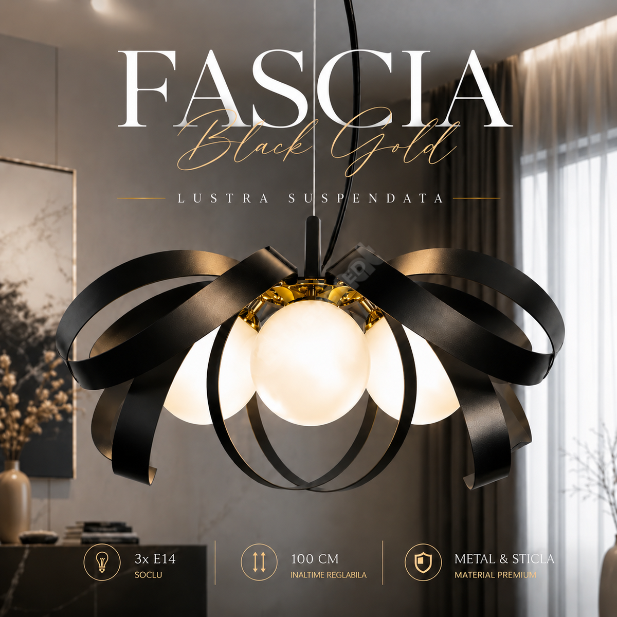 Lustra Suspendata FASCIA Black Gold 6 Globuri 6xE14 65CM