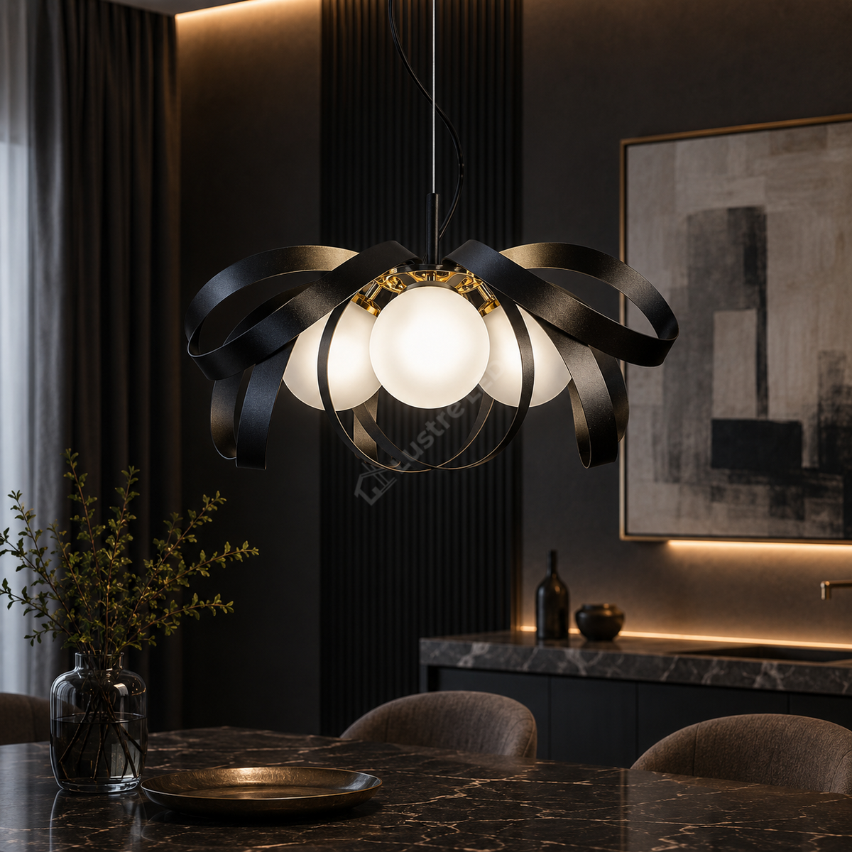 Lustra Suspendata FASCIA Black Gold 6 Globuri 6xE14 65CM