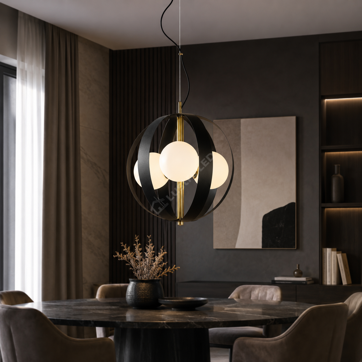 Lustra Suspendata FASCIA Black Gold Sferica 3xE14 40CM