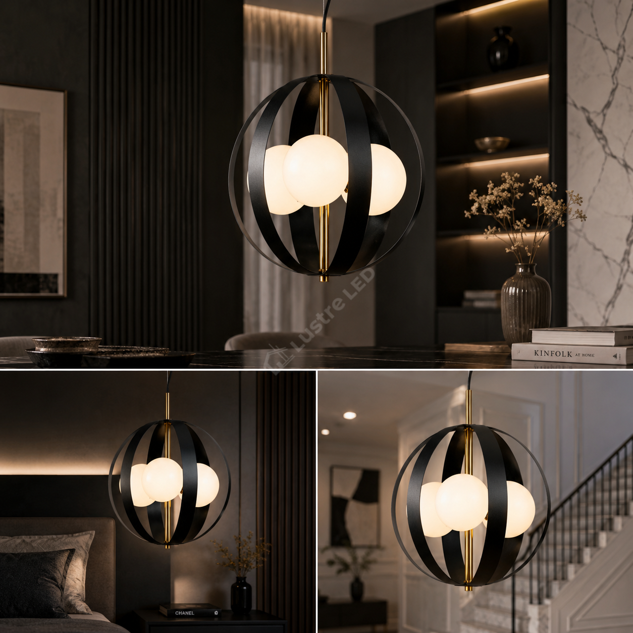Lustra Suspendata FASCIA Black Gold Sferica 3xE14 40CM