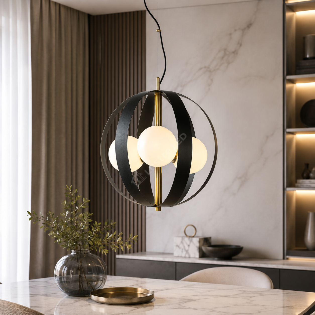 Lustra Suspendata FASCIA Black Gold Sferica 3xE14 40CM