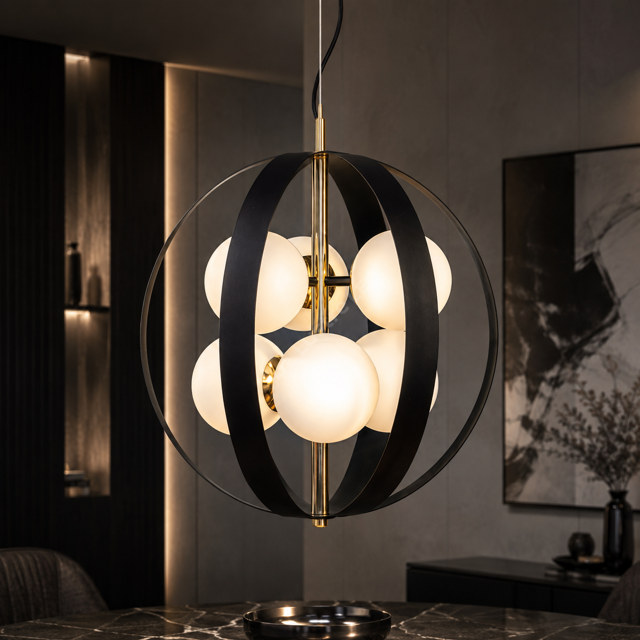 Lustra Suspendata FASCIA Black Gold Sferica 6xE14 50CM