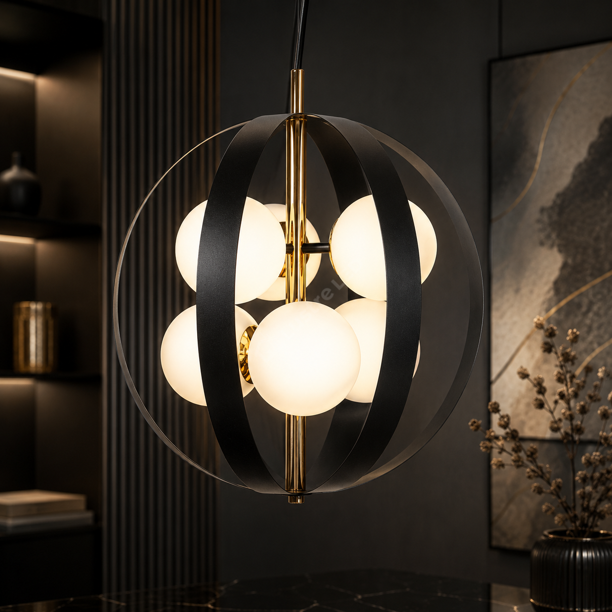 Lustra Suspendata FASCIA Black Gold Sferica 6xE14 50CM