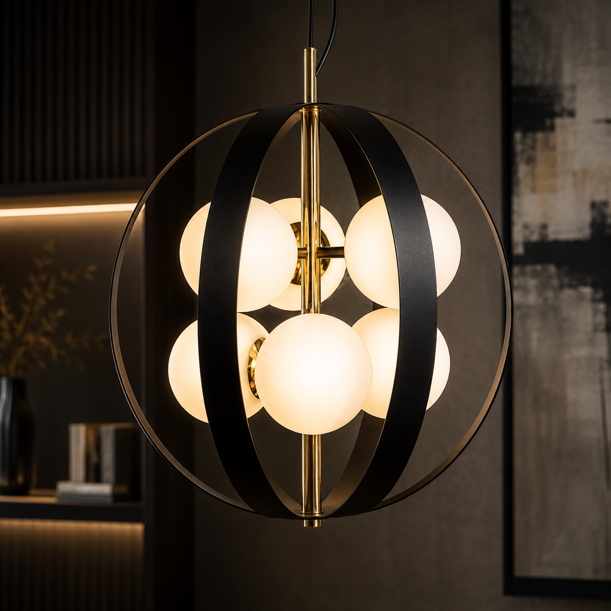 Lustra Suspendata FASCIA Black Gold Sferica 6xE14 50CM