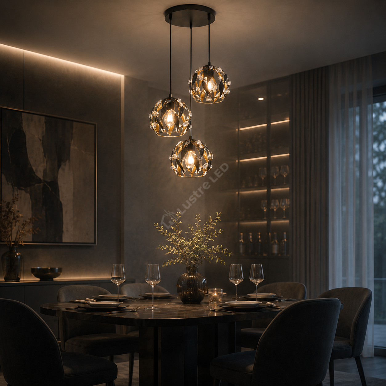 Lustra Suspendata FOGLIA Black & Gold 3xE14 40CM