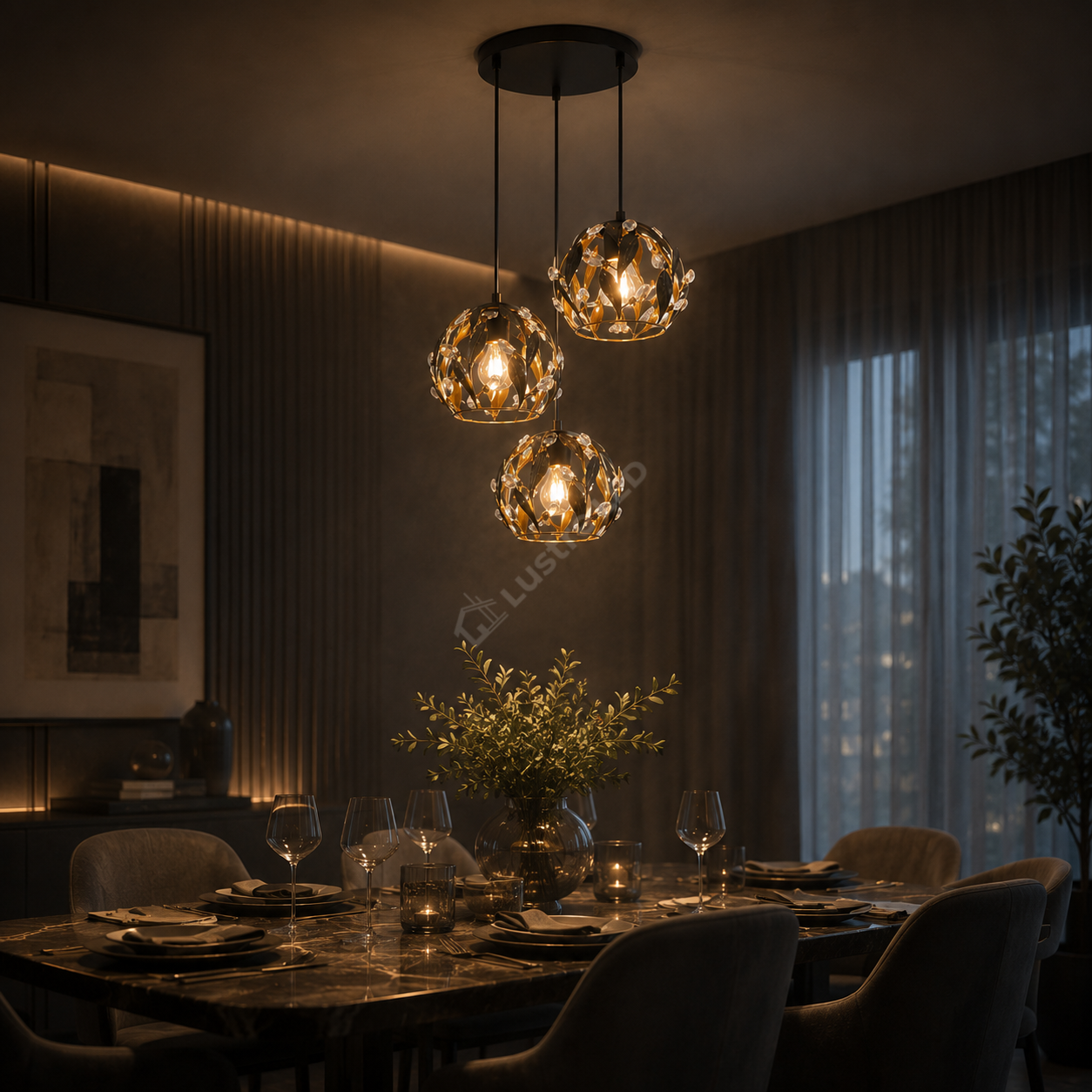 Lustra Suspendata FOGLIA Black & Gold 3xE14 40CM