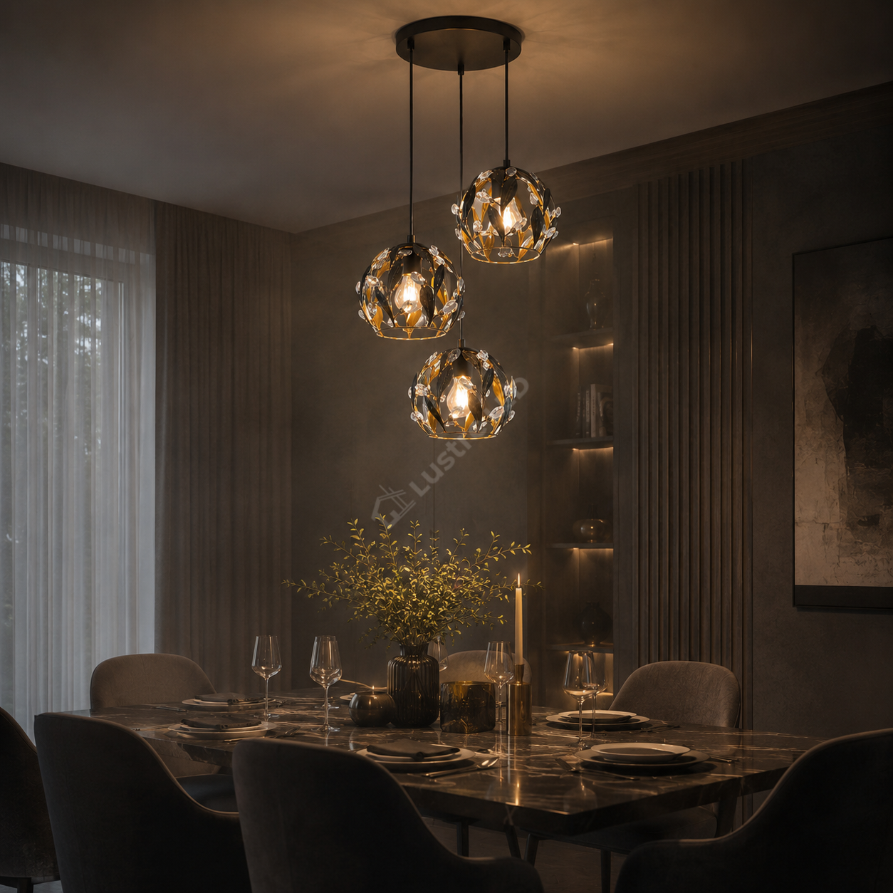 Lustra Suspendata FOGLIA Black & Gold 3xE14 40CM