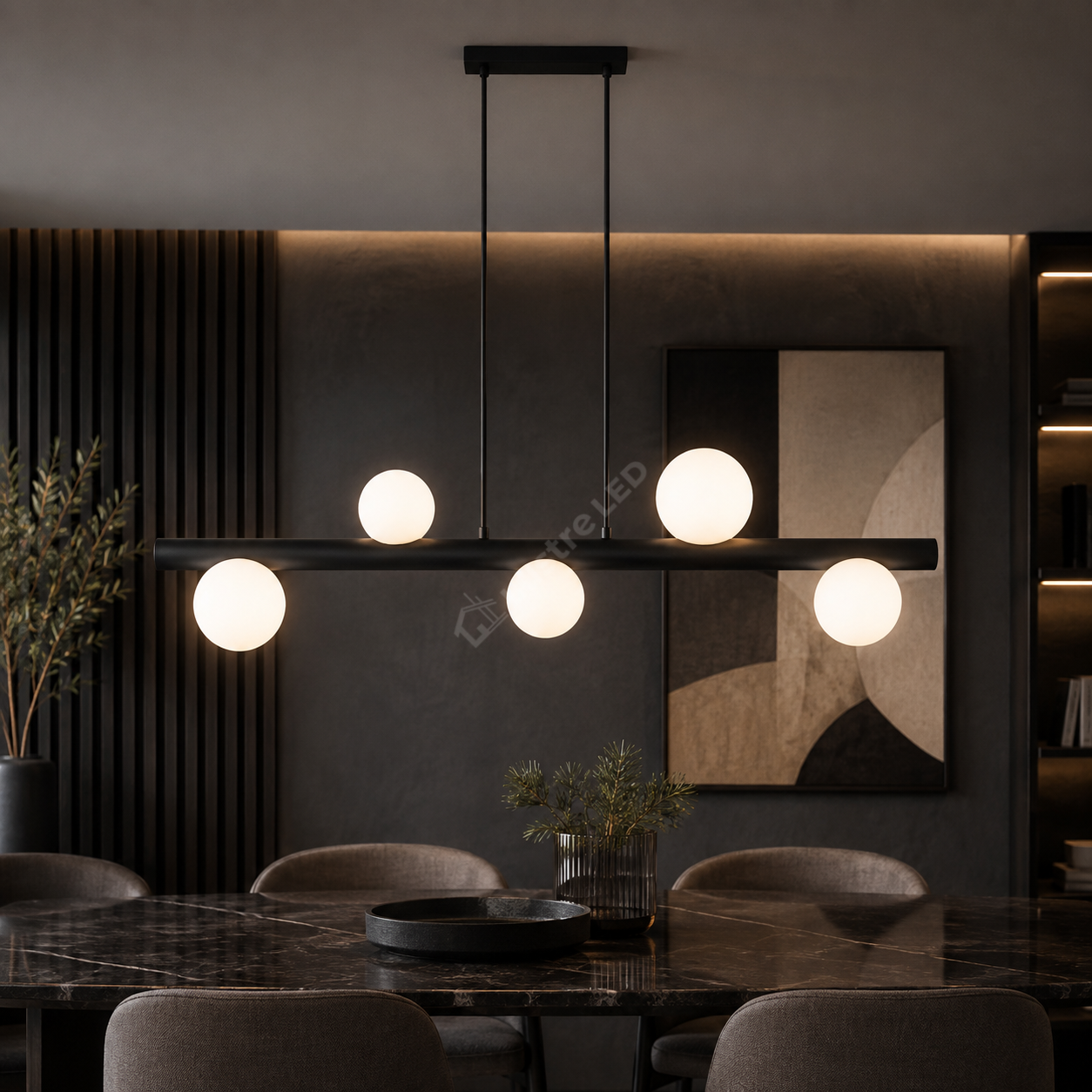 Lustra Suspendata FORES Liniara Black cu Abajur 5xG9 105CM