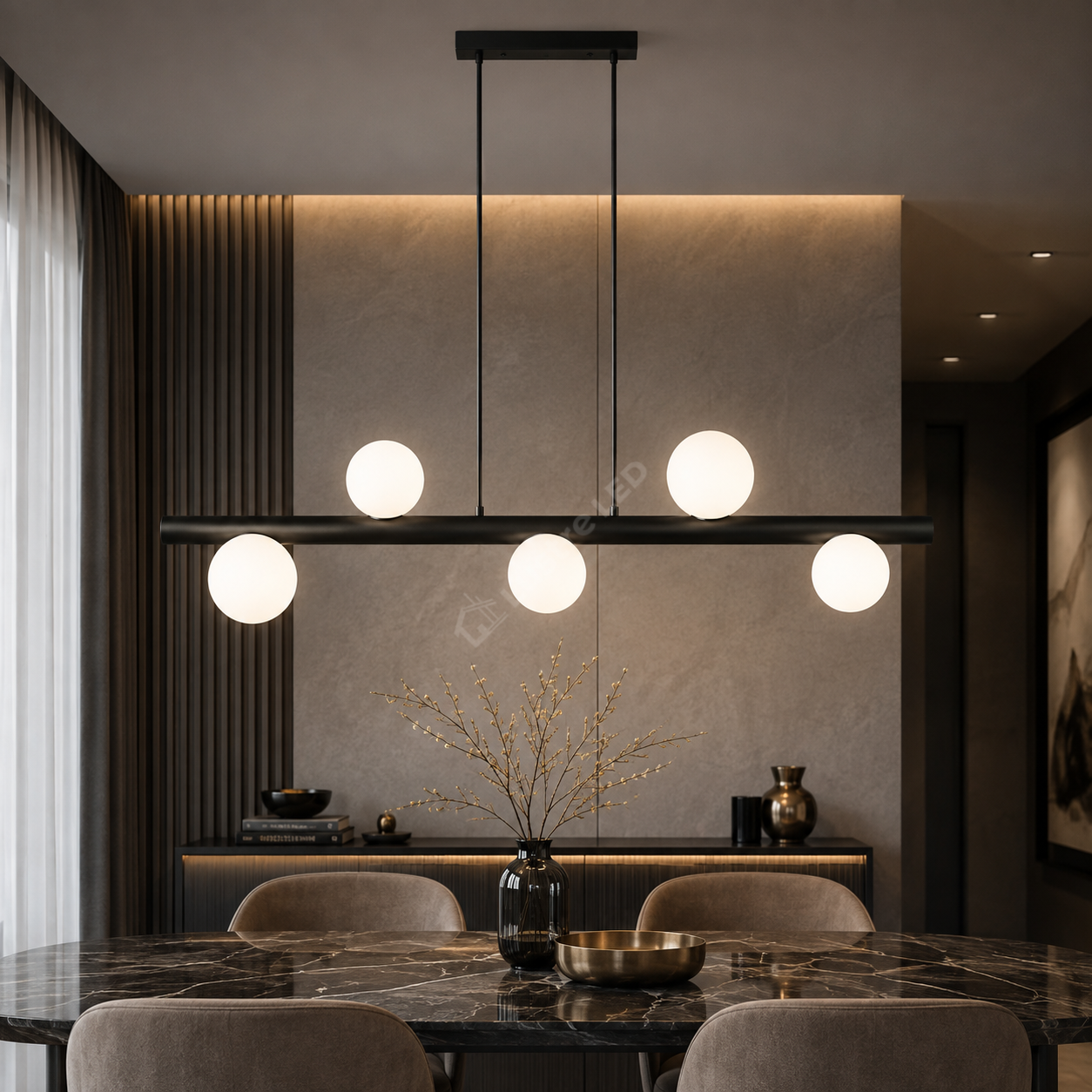 Lustra Suspendata FORES Liniara Black cu Abajur 5xG9 105CM